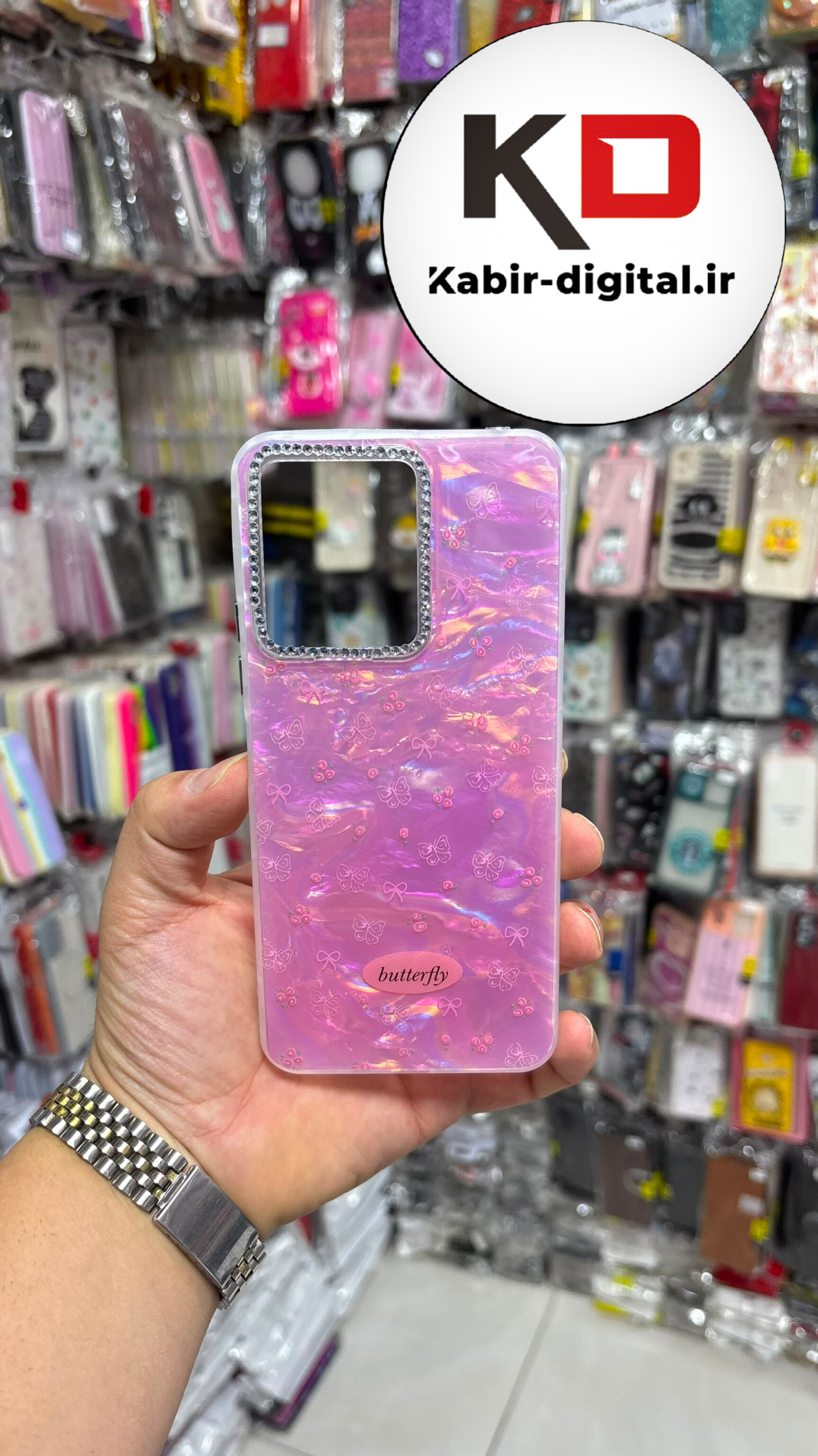 قاب گوشی Redmi Note 13C / POCO C65 شیائومی Crystal Case نگین دار لوکس زرینی ماربل صورتی لنز نگین دار