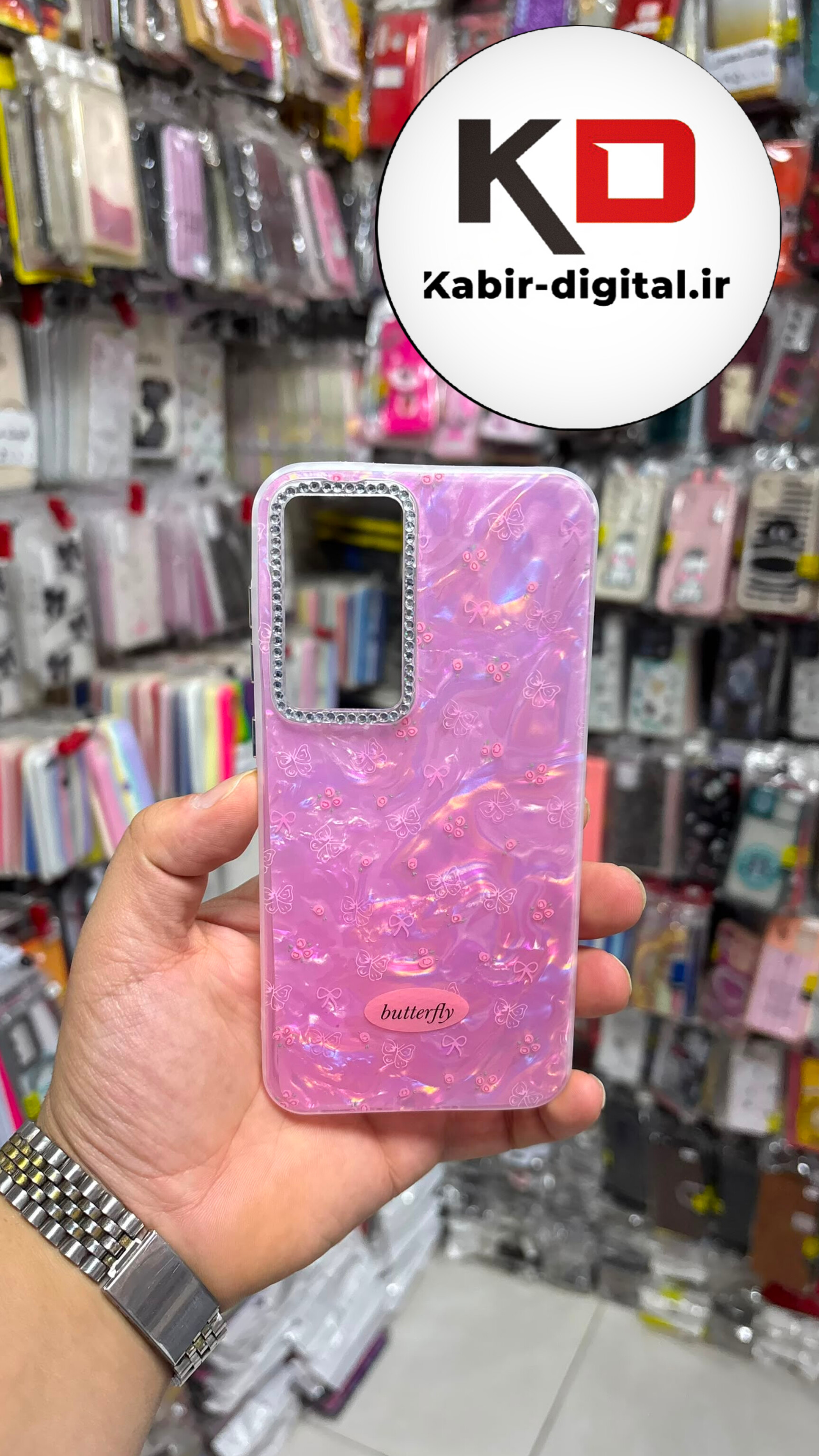 قاب گوشی Galaxy S25 FE /S24 FE سامسونگ Crystal Case نگین دار لوکس رزینی ماربل صورتی لنز نگین دار