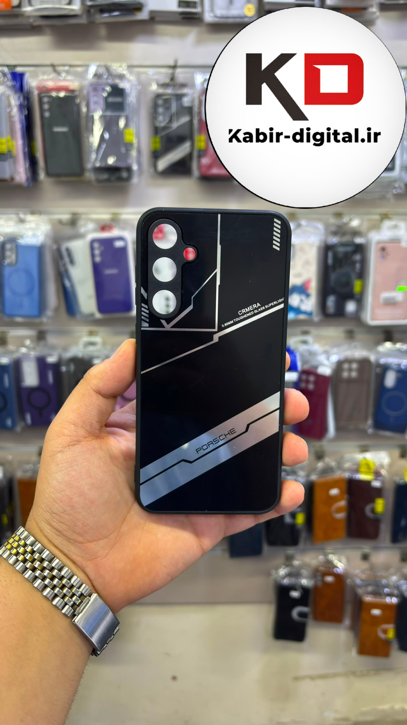 قاب گوشی Galaxy S23 FE سامسونگ PVD دور سیلیکونی PORSCHE دو رنگ تیتانیومی محافظ لنز دار