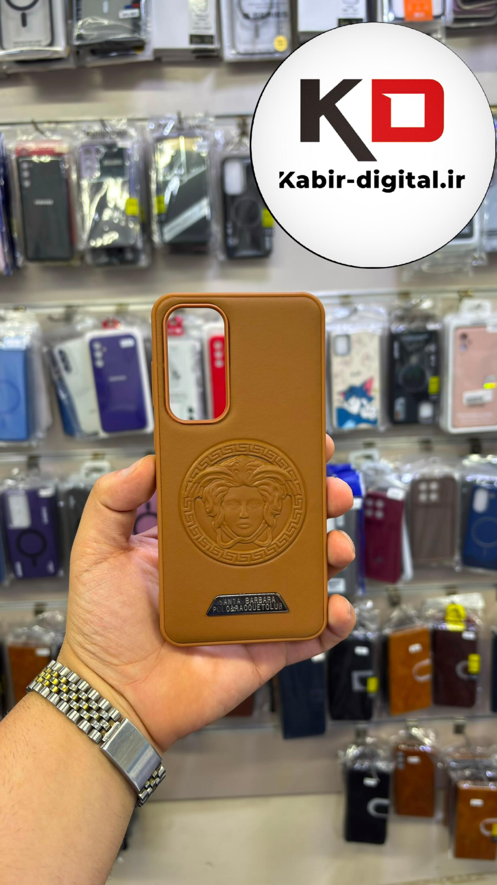قاب گوشی Galaxy S25 FE /S24 FE سامسونگ پولو POLO اورجینال هارد لاکچری گلدوزی استندشو دور سیلیکونی طرح برجسته ورساچه