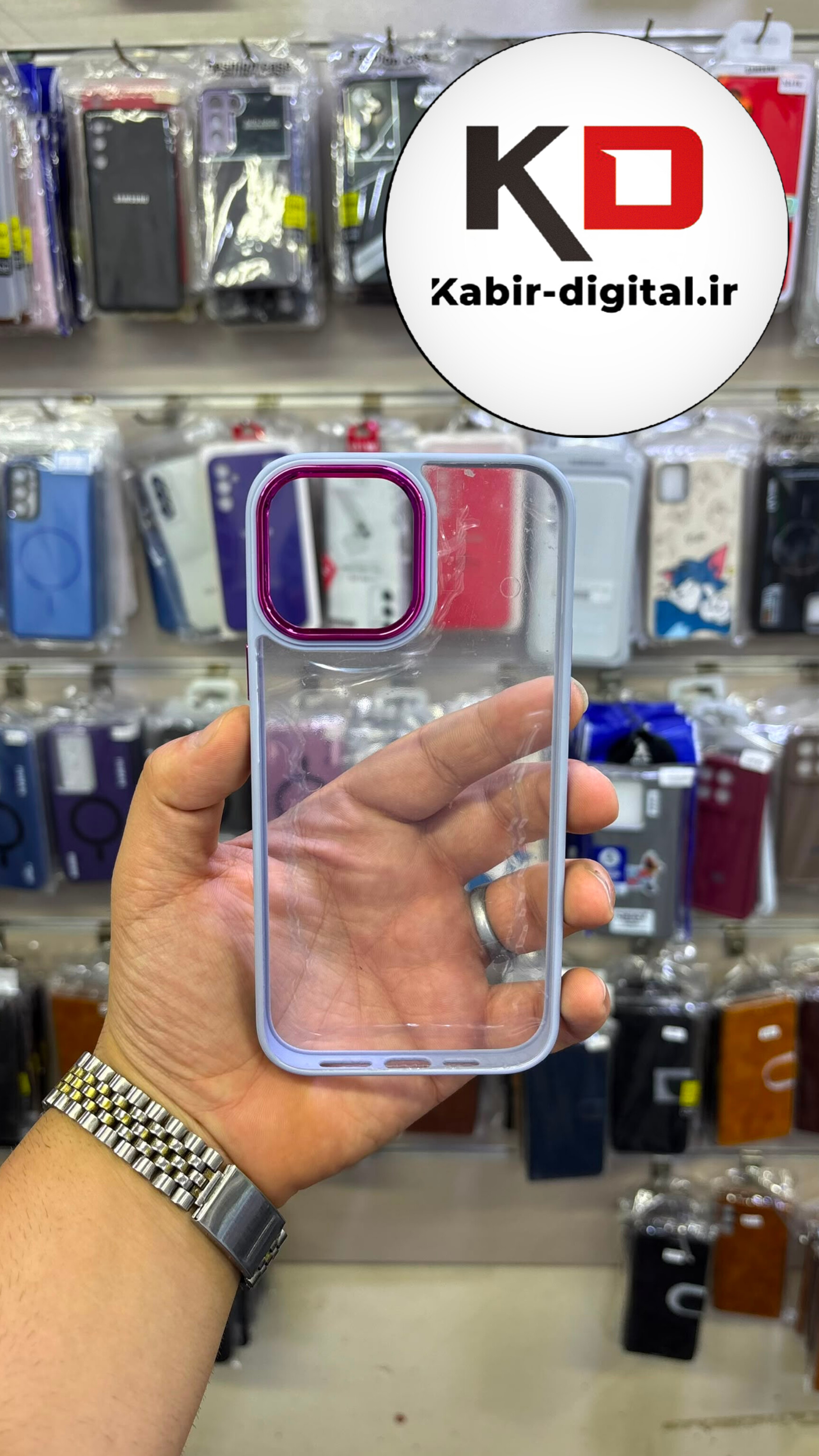 قاب گوشی iPhone 13 Pro Max آیفون اورجینال متال کیس Metal اورجینال CASE PRO طرح پشت طلق شفاف دور سیلیکونی بنفش