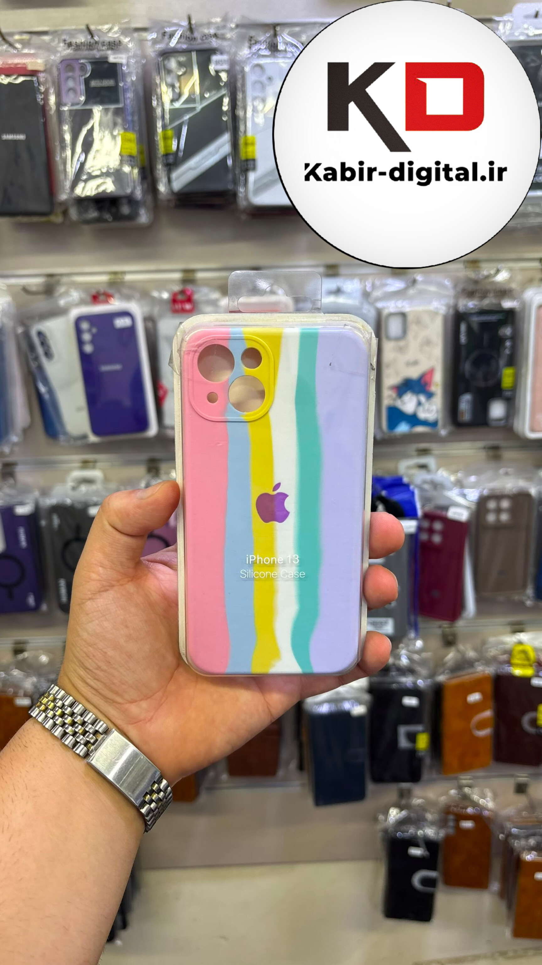قاب گوشی iPhone 13/14 آیفون سیلیکونی اورجینال درجه یک رنگین کمان زیر بسته محافظ لنزدار