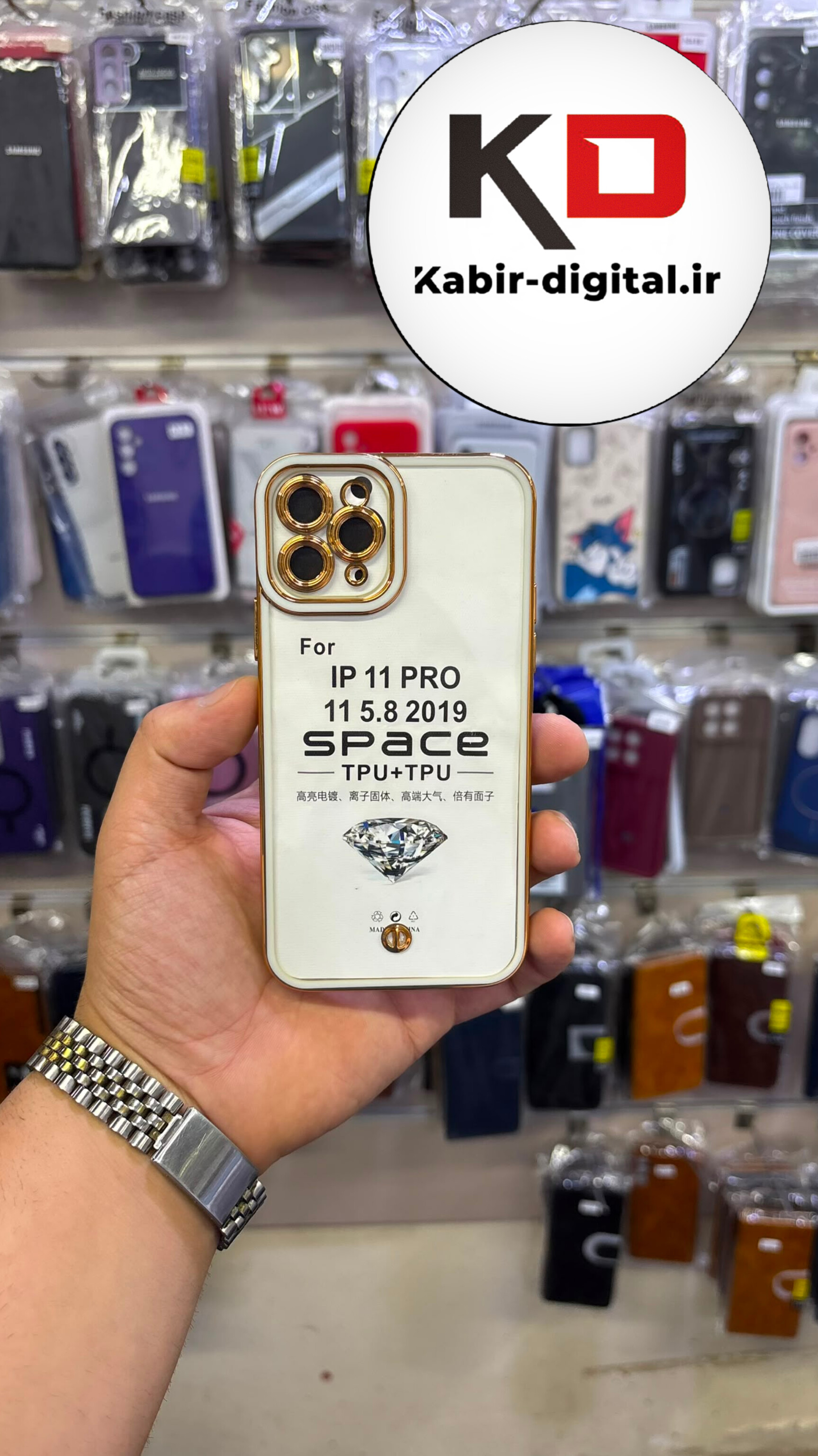 قاب گوشی iPhone 11 Pro آیفون طرح الکتروپلیتینگ ژله ای شفاف اورجینال یونیک کیس Unique Case محافظ لنز دار گلسی شیری طلایی