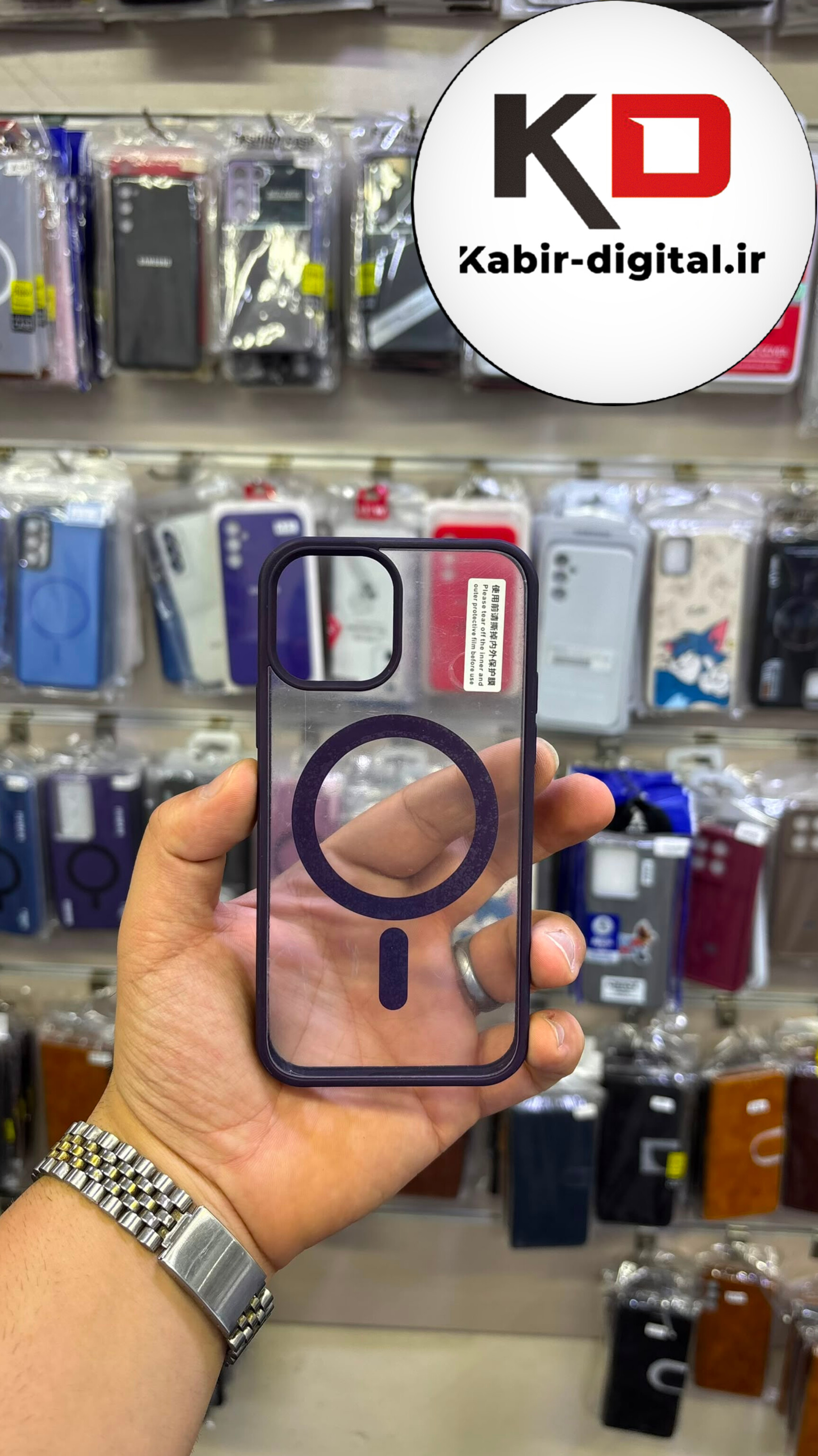 قاب گوشی iPhone 12 آیفون پشت شفاف مگ سیف دار MagSafe اورجینال Metal Stand Case محافظ لنزدار بنفش