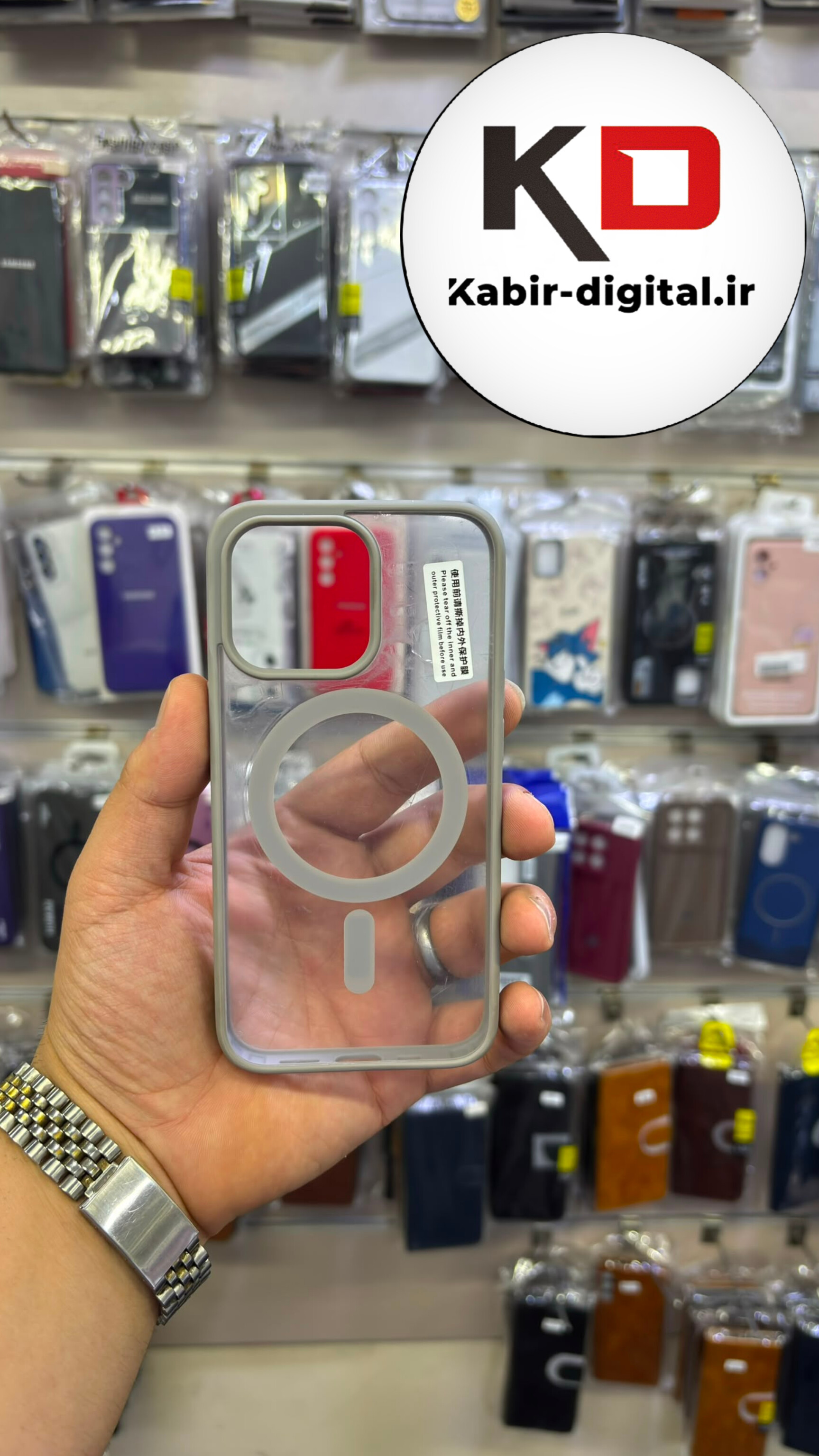 قاب گوشی  iPhone 13 pro آیفون پشت شفاف مگ سیف دار MagSafe اورجینال Metal Stand Case محافظ لنزدار طوسی