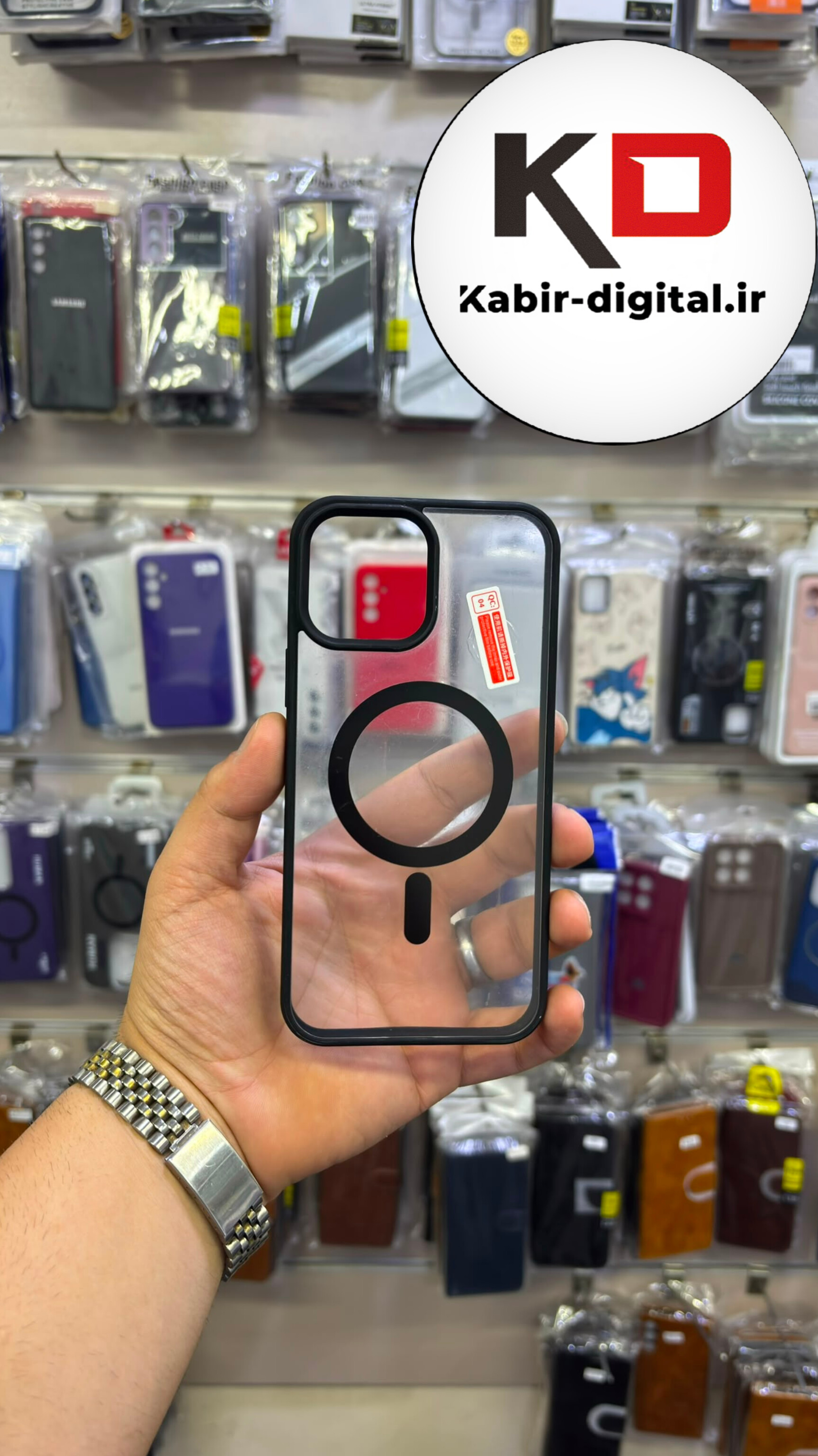 قاب گوشی iPhone 13 Pro Max آیفون پشت شفاف مگ سیف دار MagSafe اورجینال Metal Stand Case محافظ لنزدار مشکی