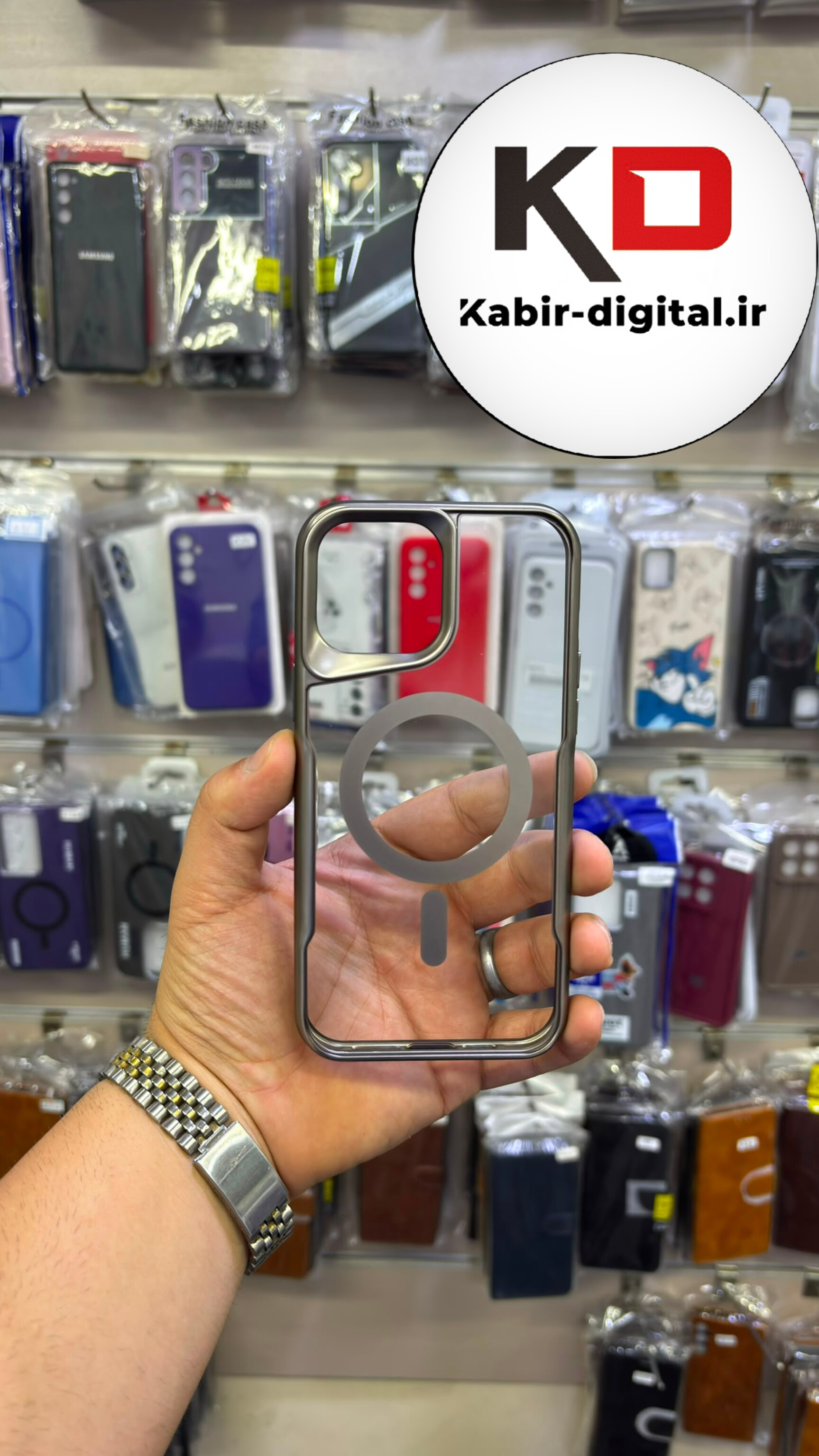 قاب گوشی iPhone 13 Pro Max آیفون پشت شفاف مگ سیف دار MagSafe اورجینال Metal Stand Case محافظ لنزدار