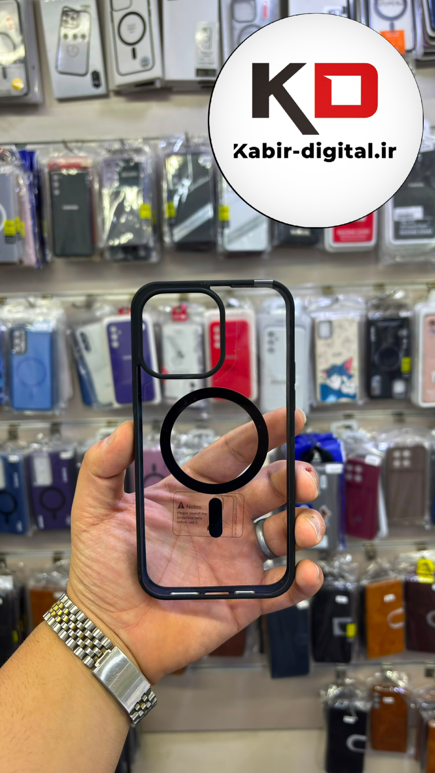 قاب گوشی iPhone 14 Pro Max آیفون پشت شفاف مگ سیف دار MagSafe اورجینال Metal Stand Case  محافظ لنزدار