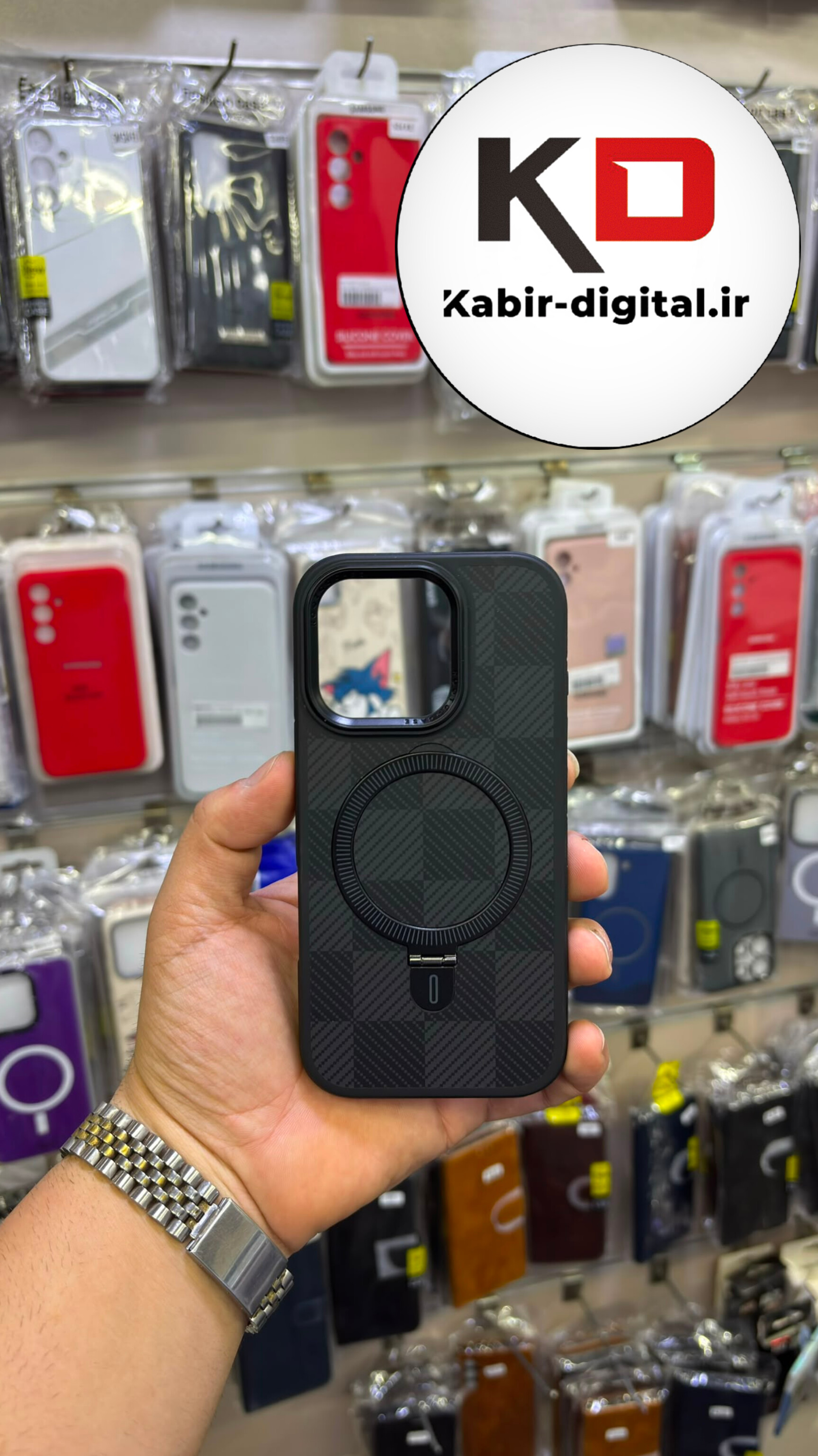 قاب گوشی iPhone 16 Pro آیفون کربن Stand Case مگ سیف Magsafe اورجینال فلزی استندشو