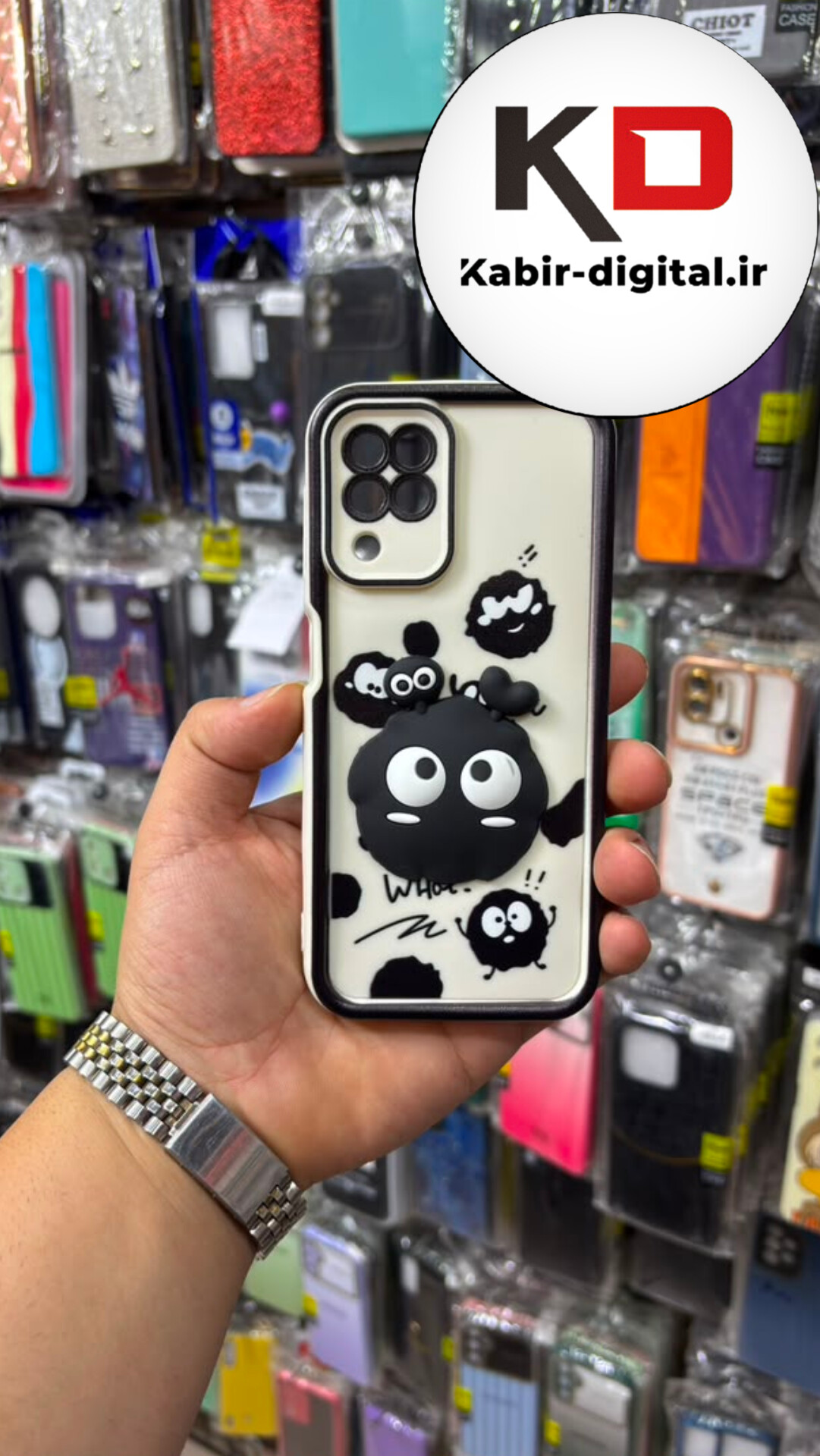 قاب گوشی Galaxy A22 4g / M32 سامسونگ سیلیکونی Solid Case عروسکی برجسته طرح لنز رنگی دستبند دار مچی