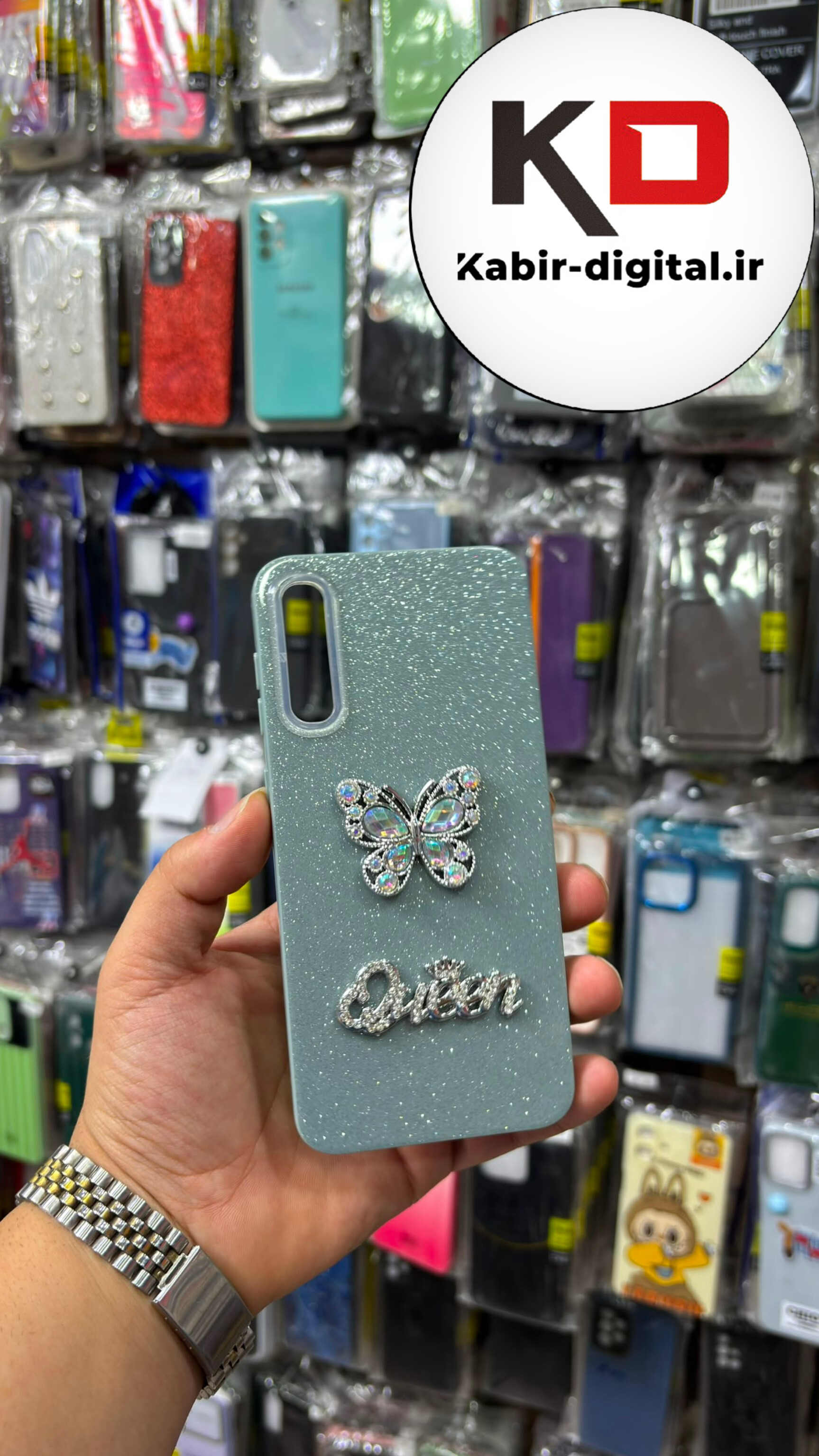 قاب گوشی Galaxy A50 / A50s / A30s سامسونگ شاین سخت HARD برجسته اورجینال ROMANCE پروانه نگین دار سبزآبی