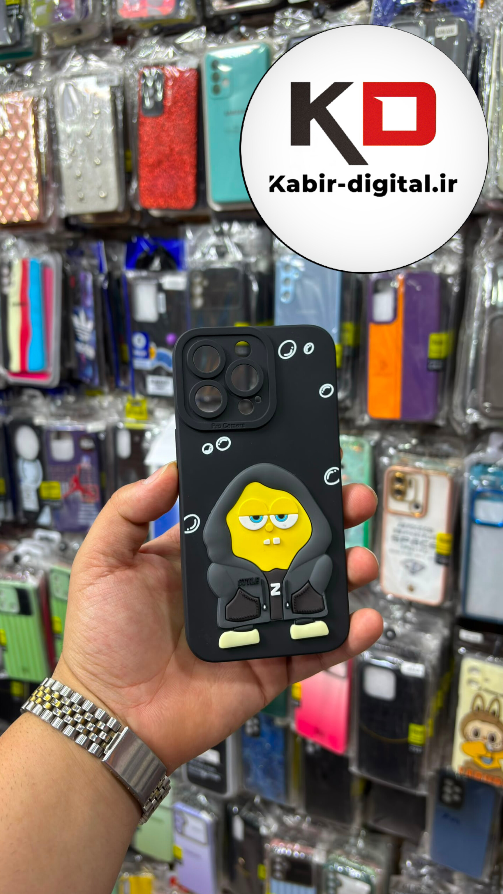 قاب گوشی iPhone 13 Pro Max آیفون سیلیکونی Solid Case ضد ضربه عروسکی برجسته طرح باب اسفنجی محافظ لنز دار