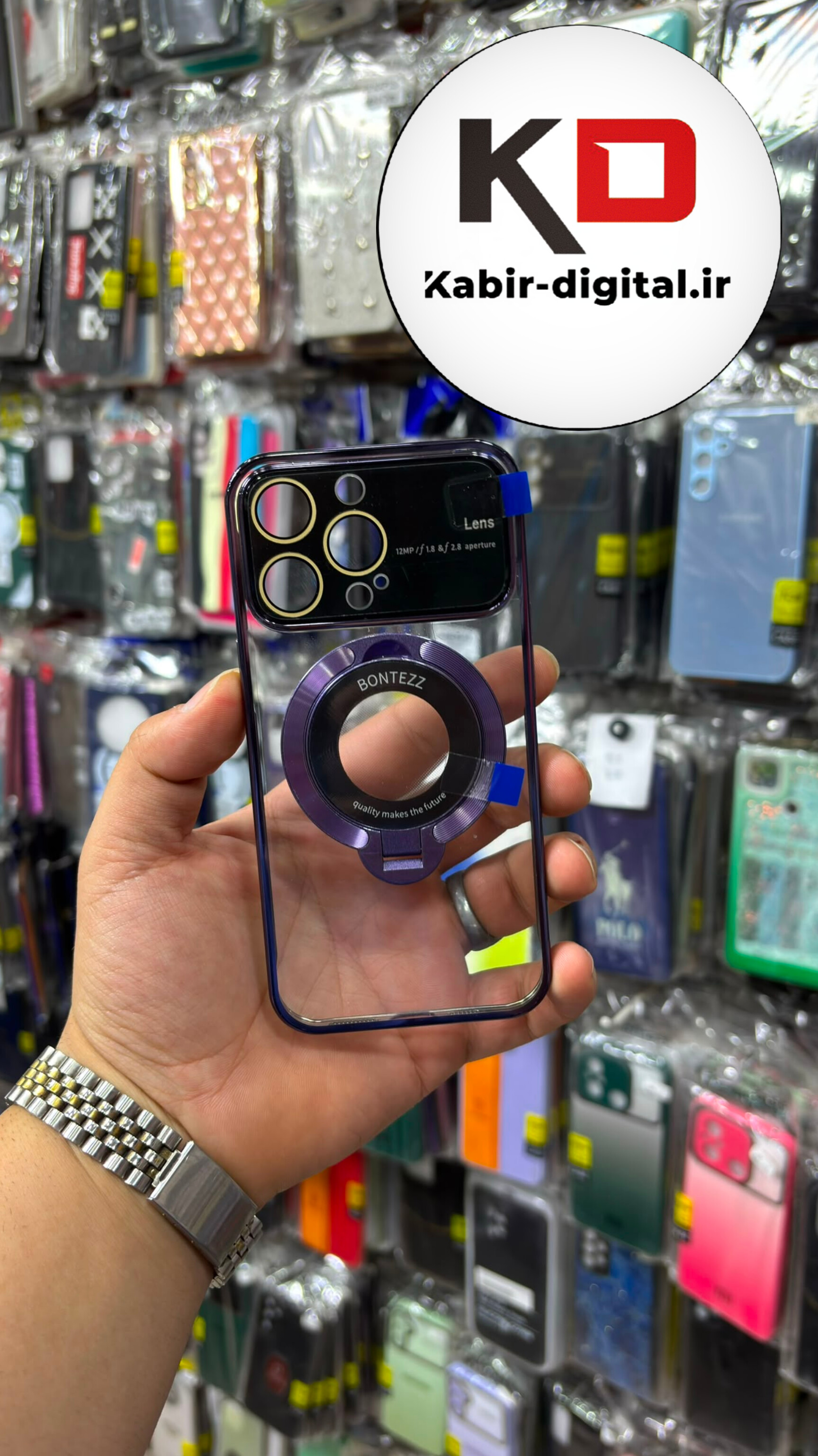 قاب گوشی iPhone 13 Pro Max آیفون شفاف Camera Lens هولدری مگ سیف دار MagSafe اورجینال BONTEZZ بنفش
