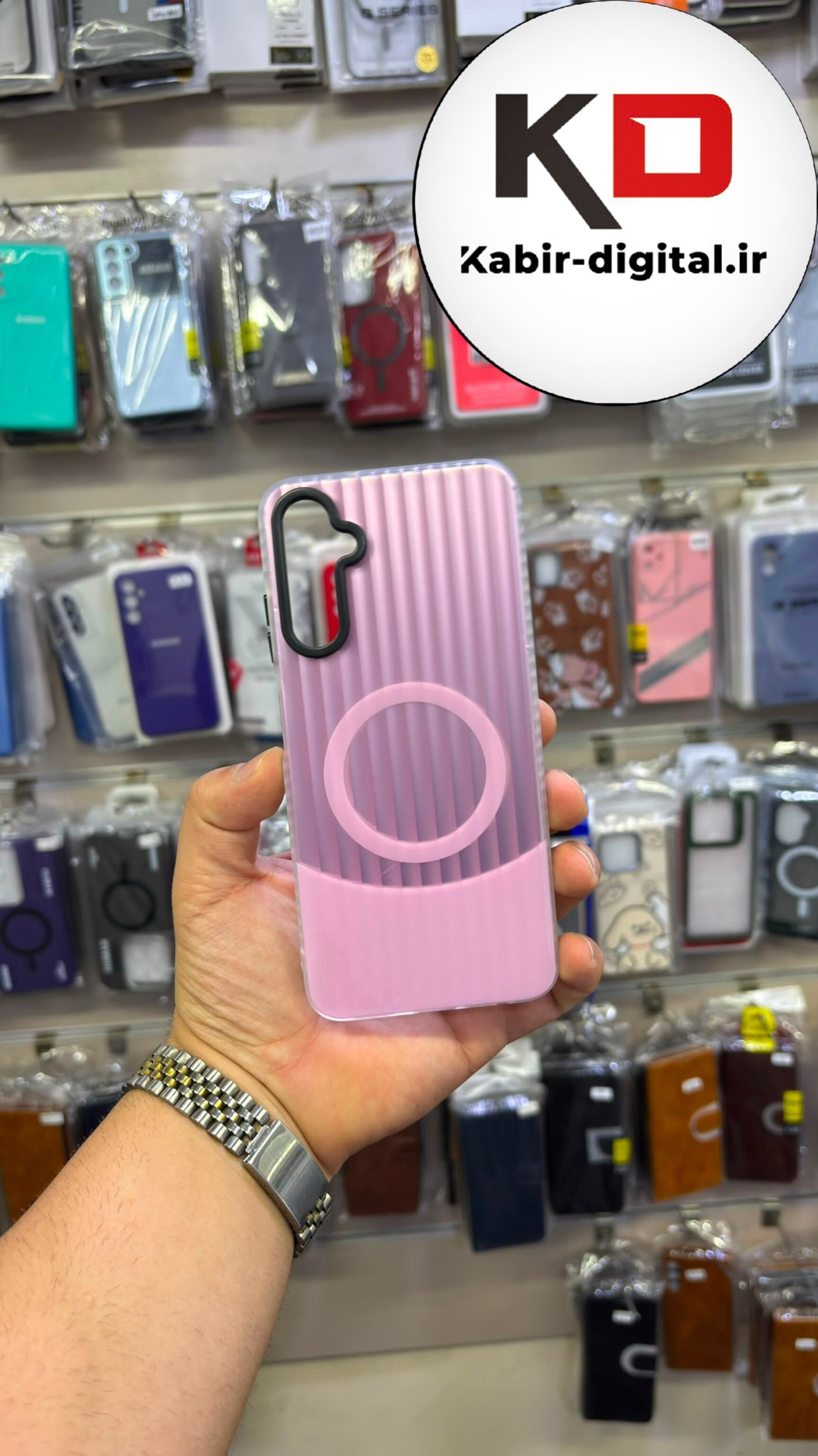 قاب گوشی Galaxy A05s سامسونگ اورجینال SO COOL سوکول لنز کرومی براق طرح مگ سیف کرکره ایی صورتی