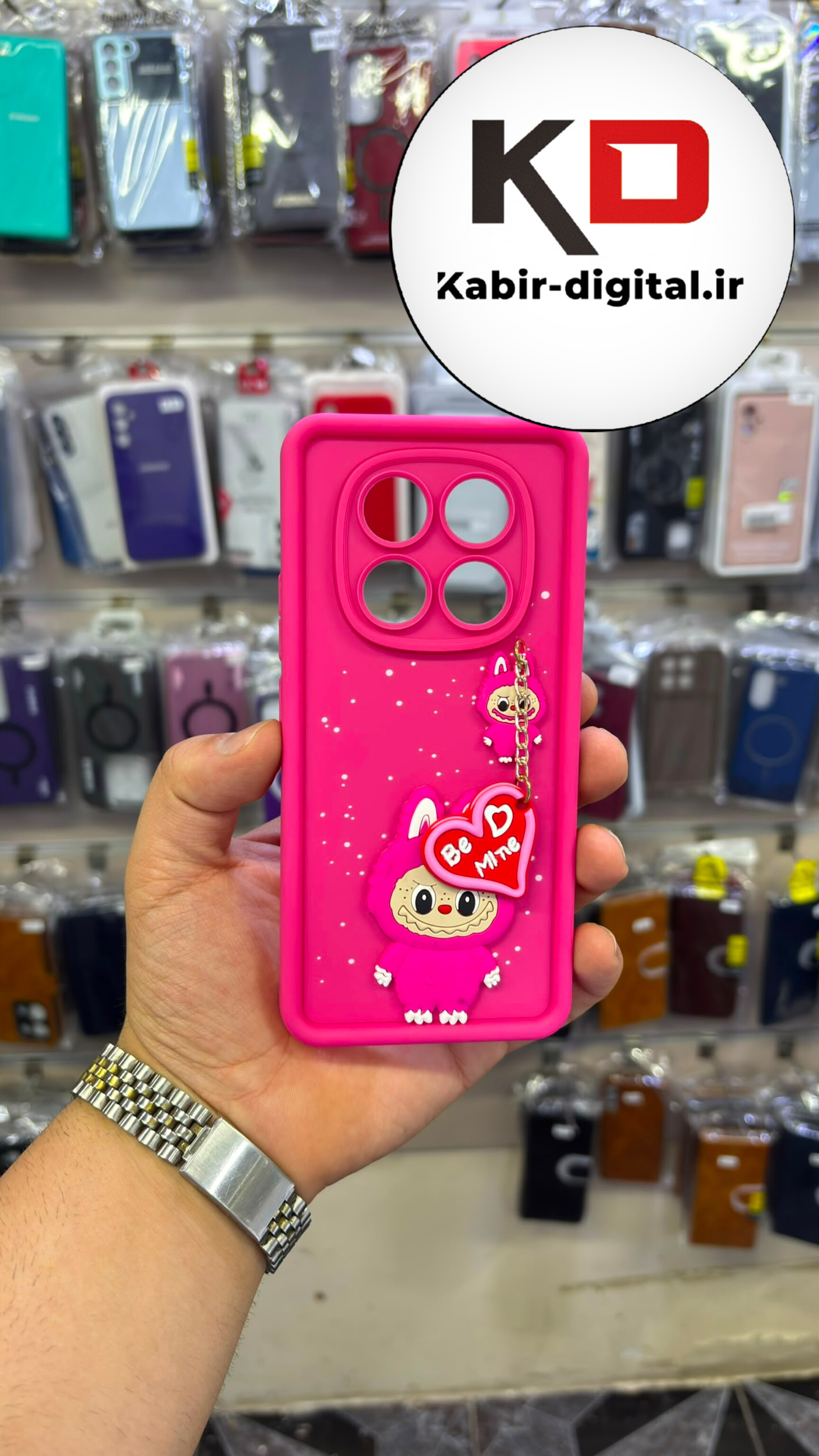 قاب گوشی Redmi Note 14 Pro 4G /Note 14 Pro 5G / Note 14 Pro Plus/ POCO X7 / Note 15 شیائومی سیلیکونی Solid Case ضد ضربه عروسکی برجسته  آویز دار محافظ لنز دار لبوبو صورتی