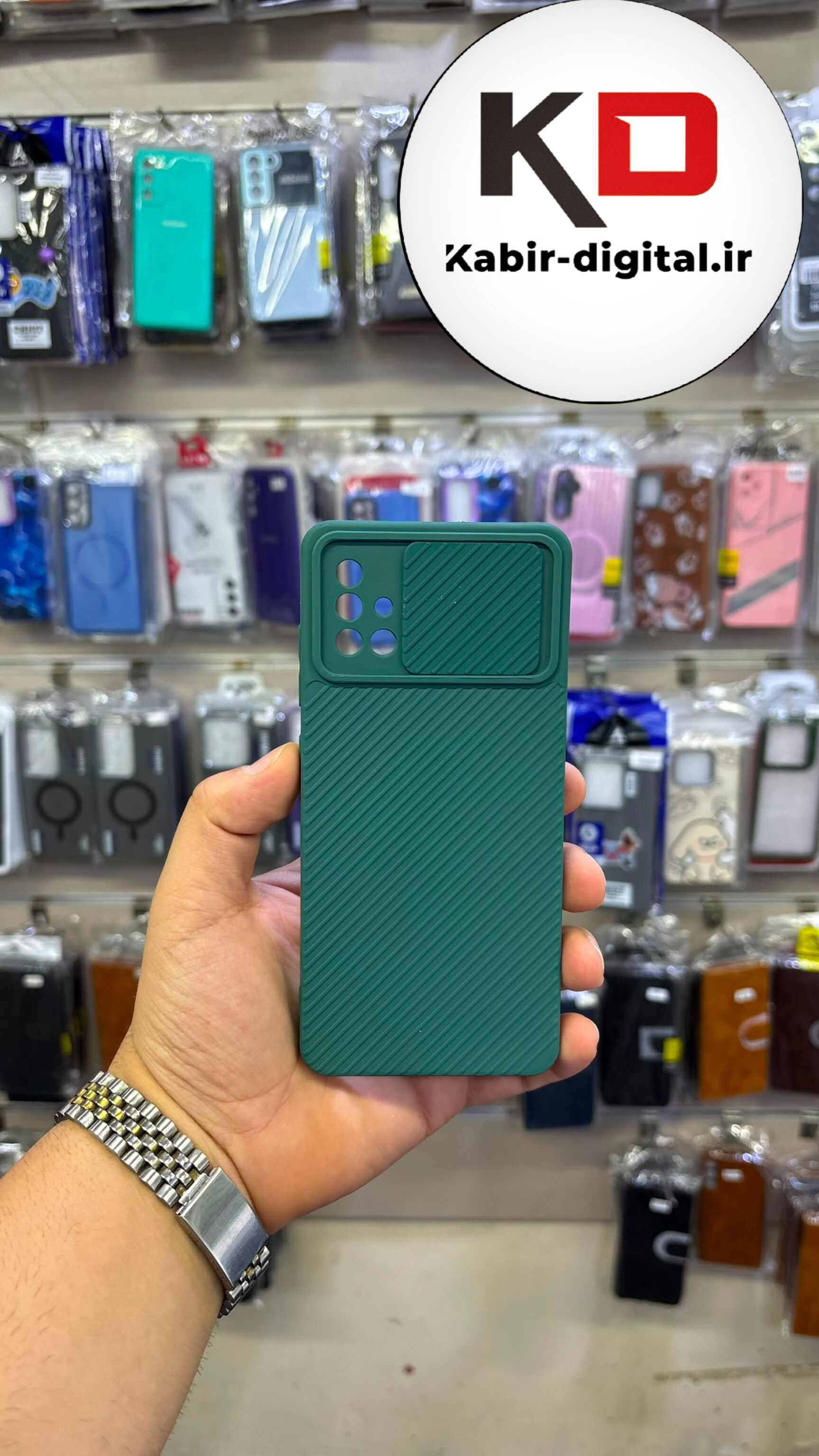 قاب گوشی Galaxy A51 سامسونگ سیلیکونی ضد ضربه استندشو محافظ لنزدار کشویی سبز