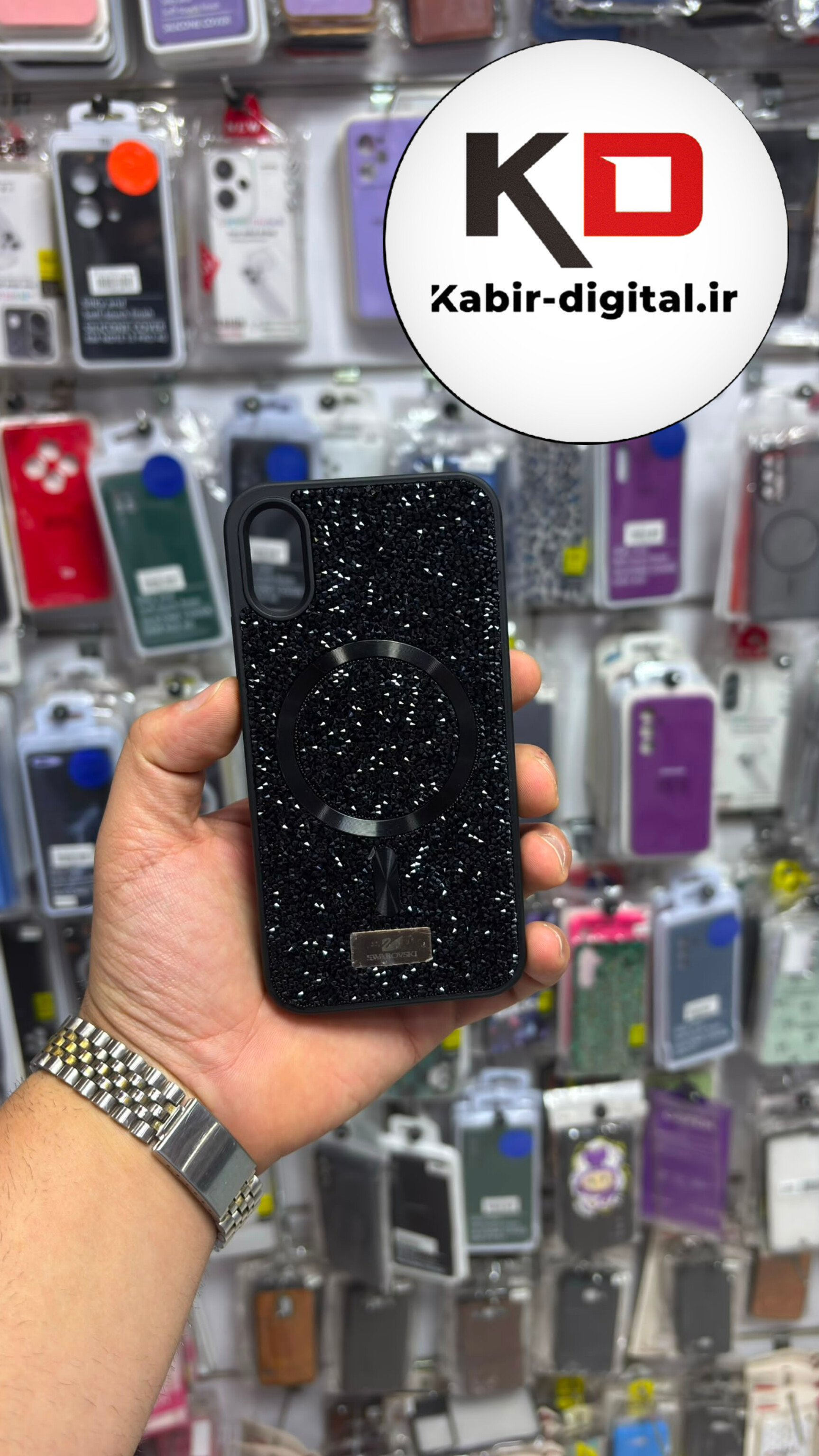 قاب گوشی  iPhone X / Xs آیفون مگ سیف Magsafe اورجینال شاین Swarovski سواروسکی پلاک دار مشکی
