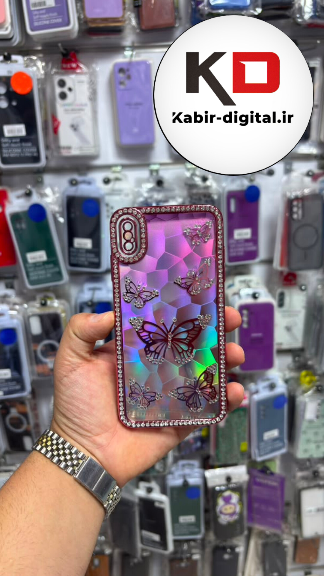 قاب گوشی iPhone  Xs Max آیفون  Butterfly Case لوکس پروانه مرواریدی بنفش لنز Silver نگین دار محافظ لنزدار