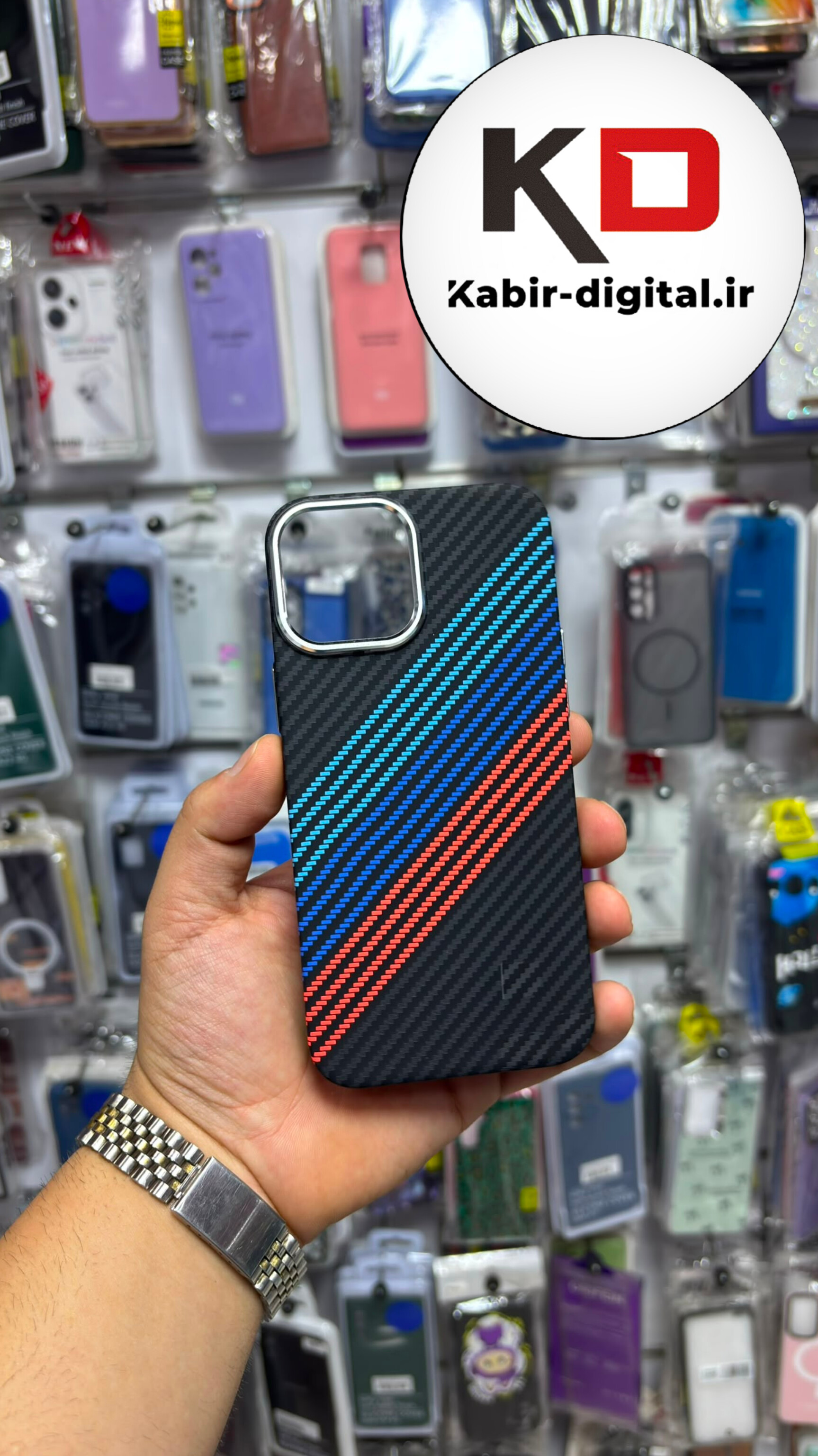 قاب گوشی iPhone 12 Pro Max آیفون Carbon Racing اسپرت مگ سیف Magsafe اورجینال طرح کربن لنز کرومی