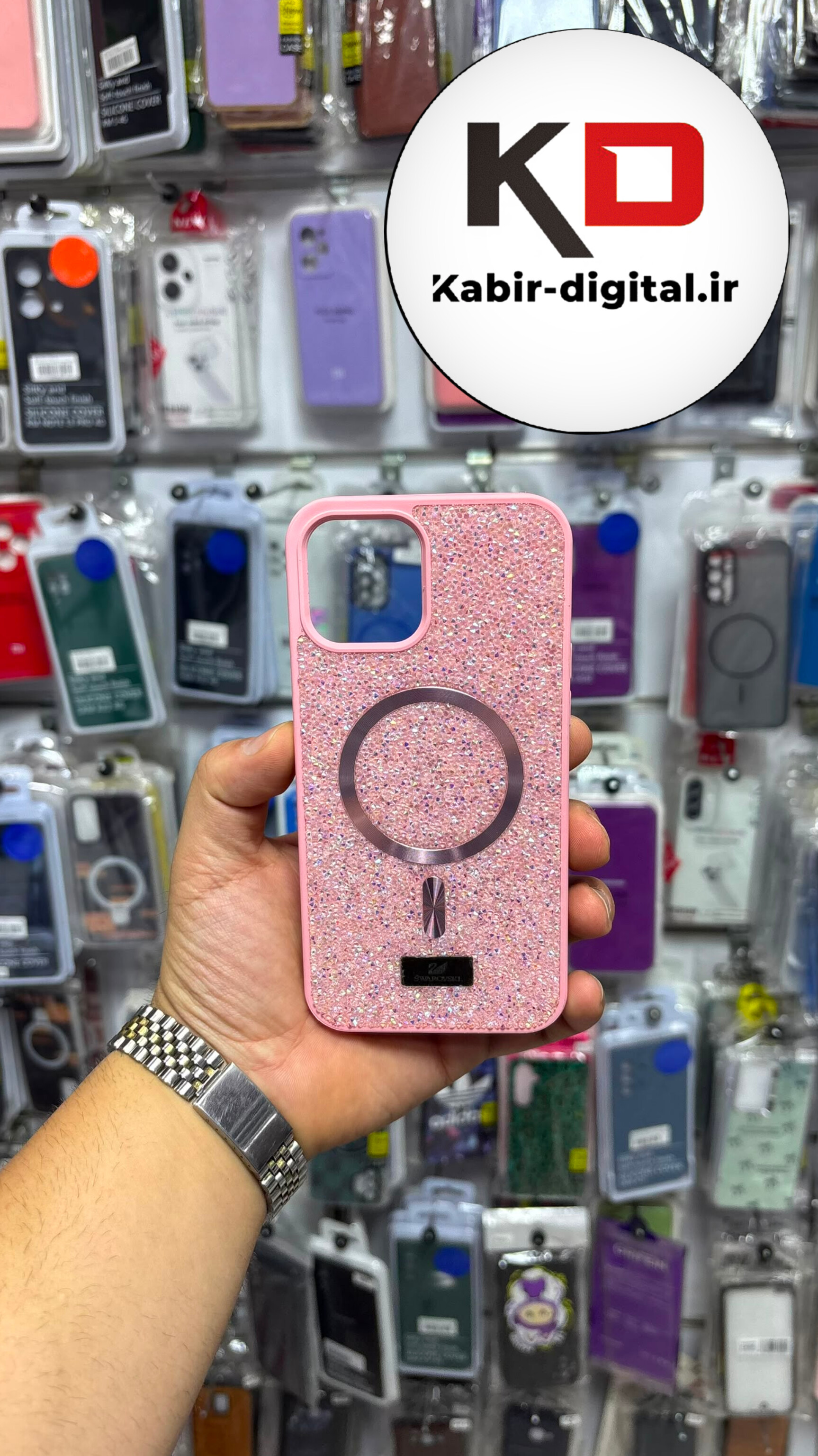 قاب گوشی iPhone 12 Pro Max آیفون مگ سیف Magsafe اورجینال شاین Swarovski سواروسکی پلاک دار لنز کرومی