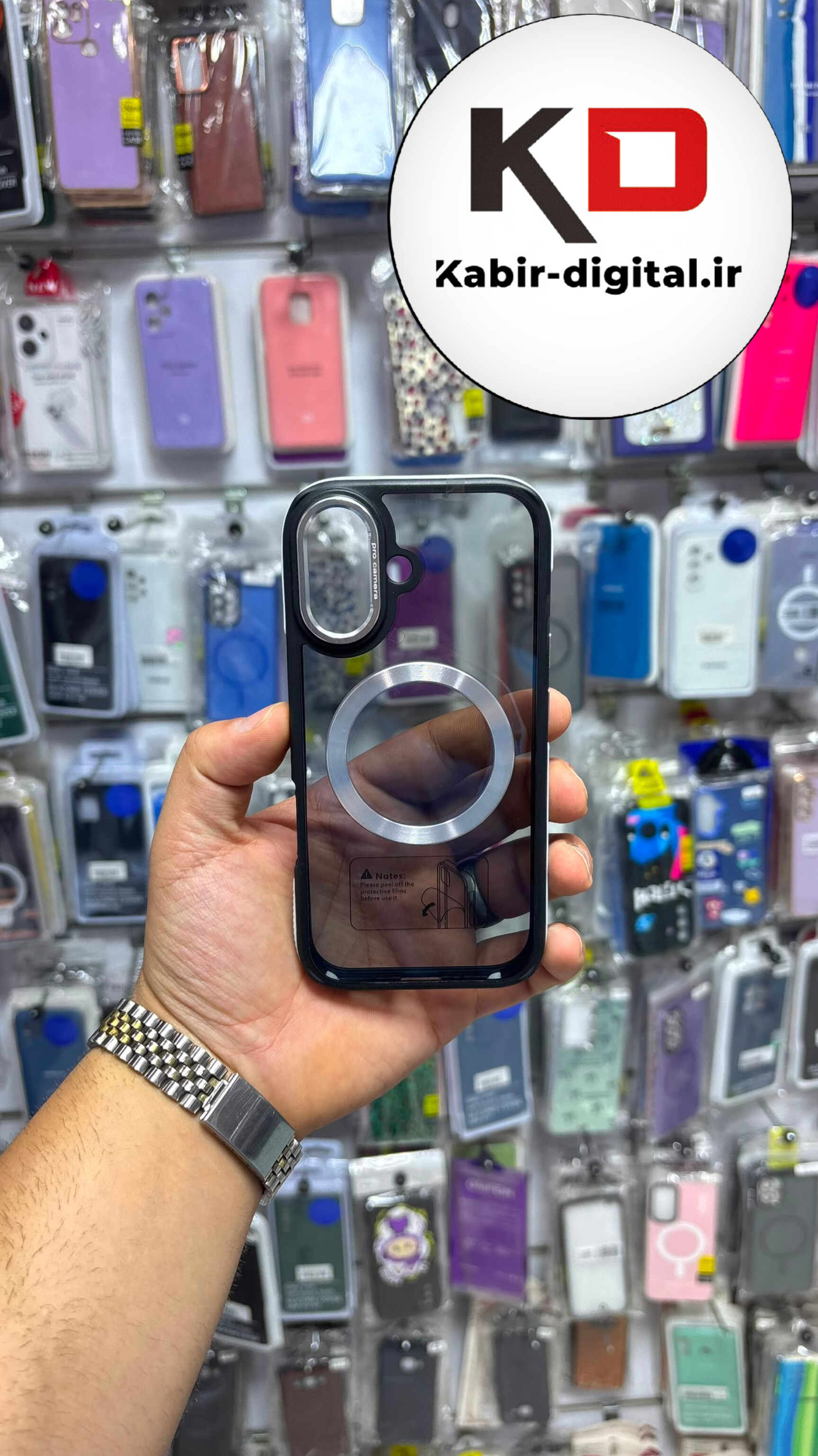 قاب گوشی iPhone 16 / 17 آیفون شیشه ای مگ سیف دار مگنتی اورجینال Unique Case لنز فلزی مشکی نقره ای