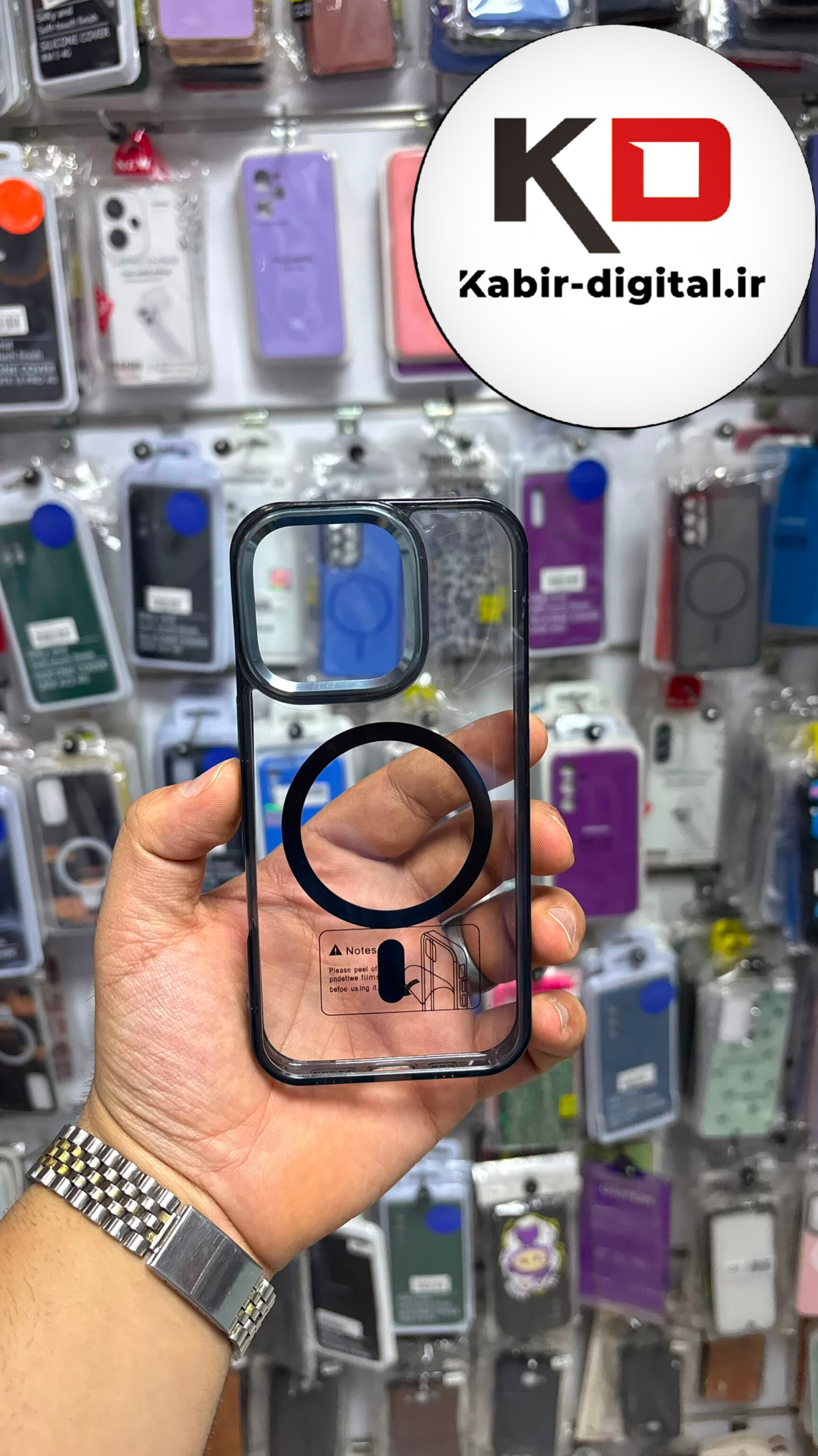 قاب گوشی iPhone 16 Pro آیفون پشت شفاف مگ سیف دار MagSafe اورجینال Metal Stand Case لنز کرومی