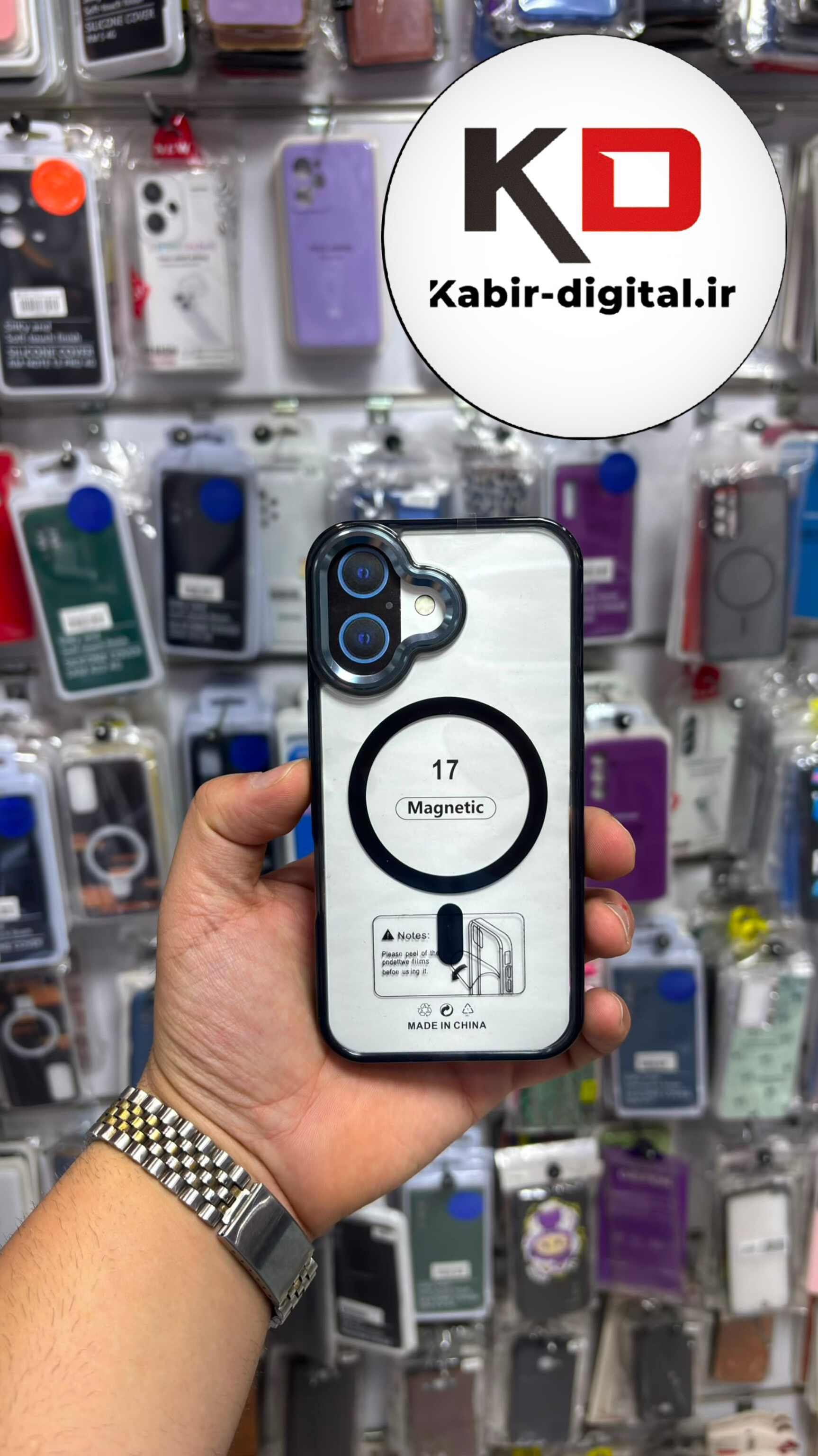 قاب گوشی iPhone 16 / 17 آیفون پشت شفاف مگ سیف دار MagSafe اورجینال Metal Stand Case لنز کرومی
