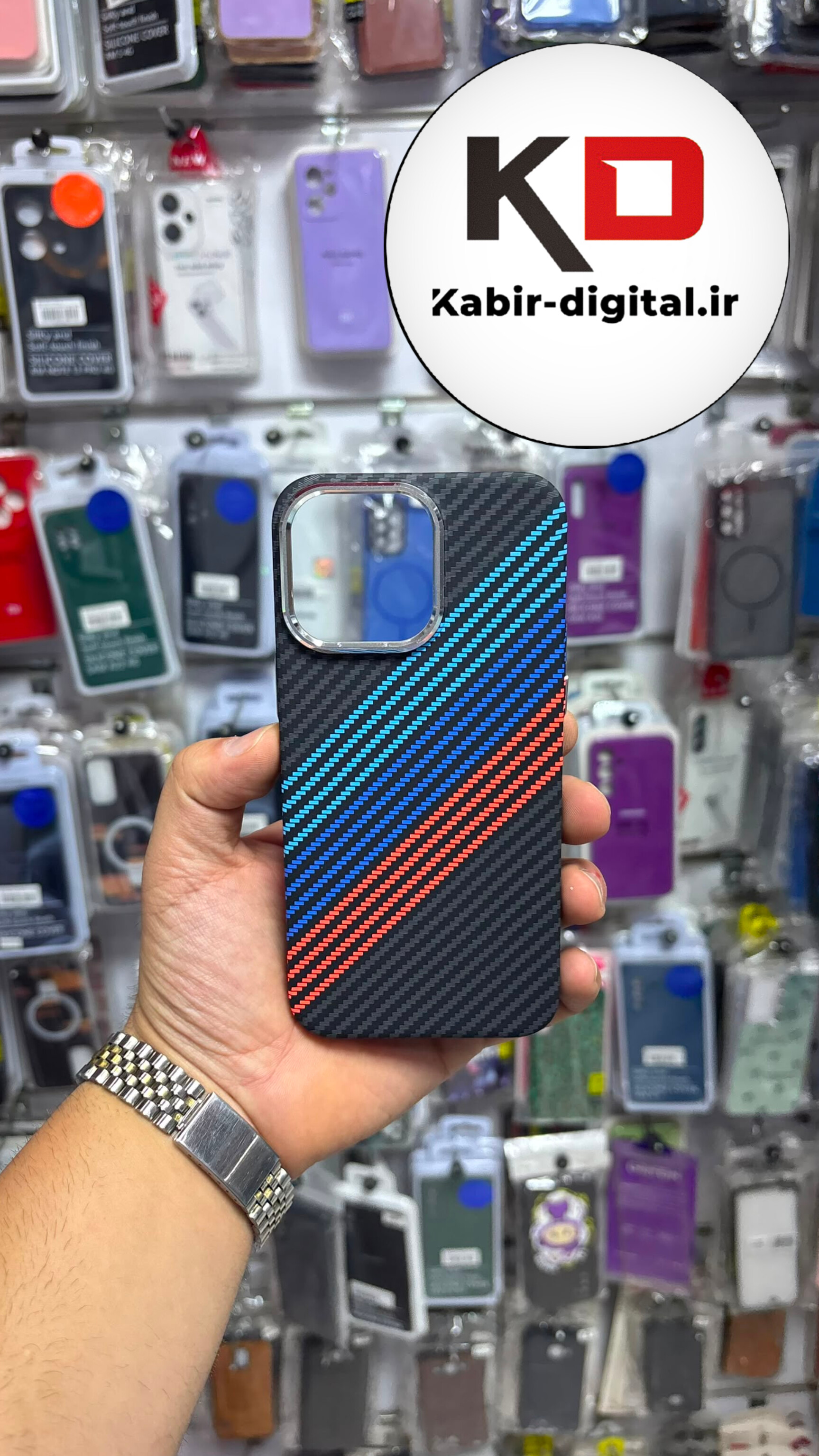 قاب گوشی iPhone 15 pro / 14 pro / 13 pro آیفون Carbon Racing اسپرت مگ سیف Magsafe اورجینال طرح کربن لنز کرومی
