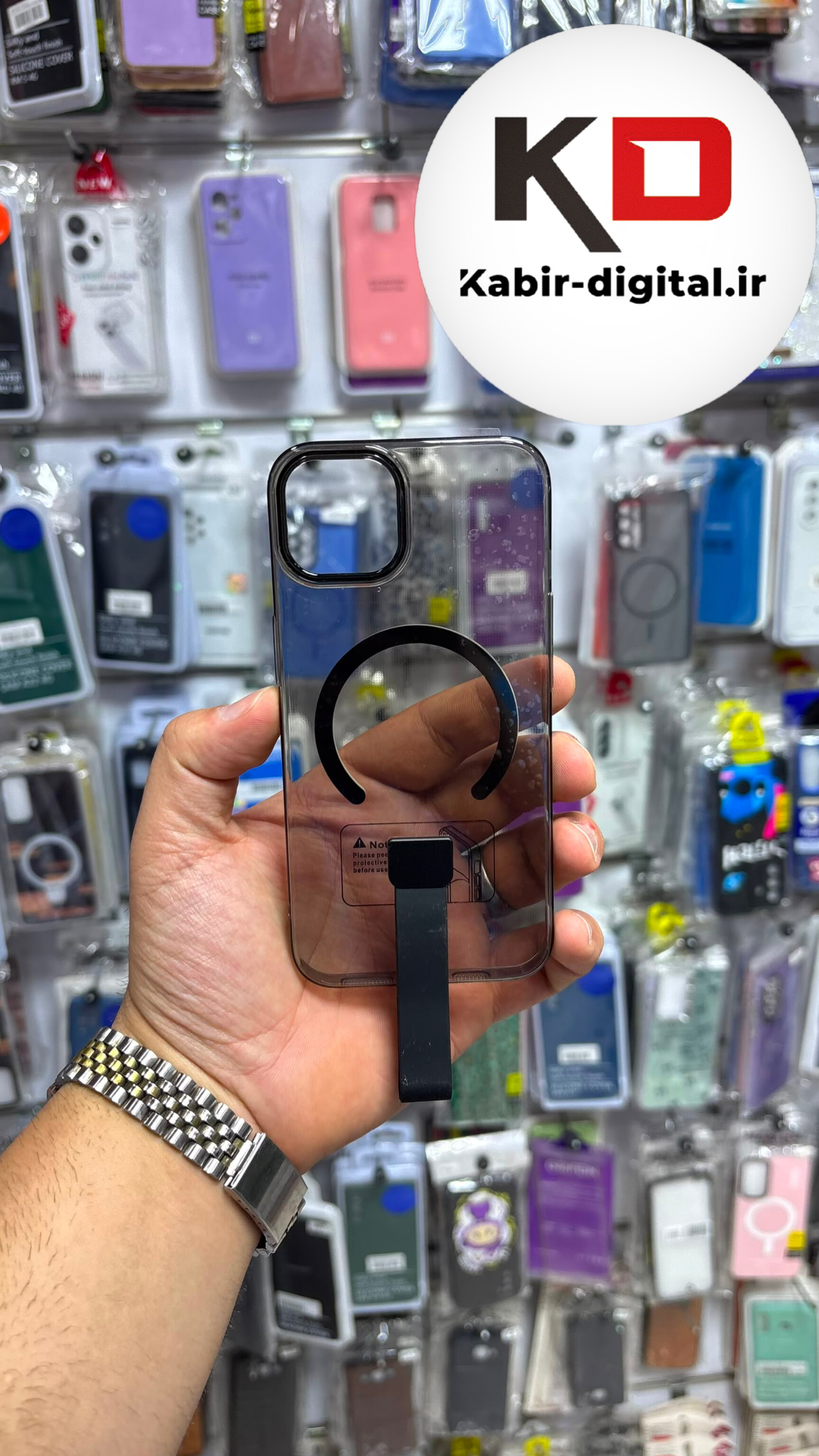 قاب گوشی iPhone  14  / 13 آیفون شفاف MagStrap Case مگ سیف Magsafe اورجینال بند دار Slim کرومی