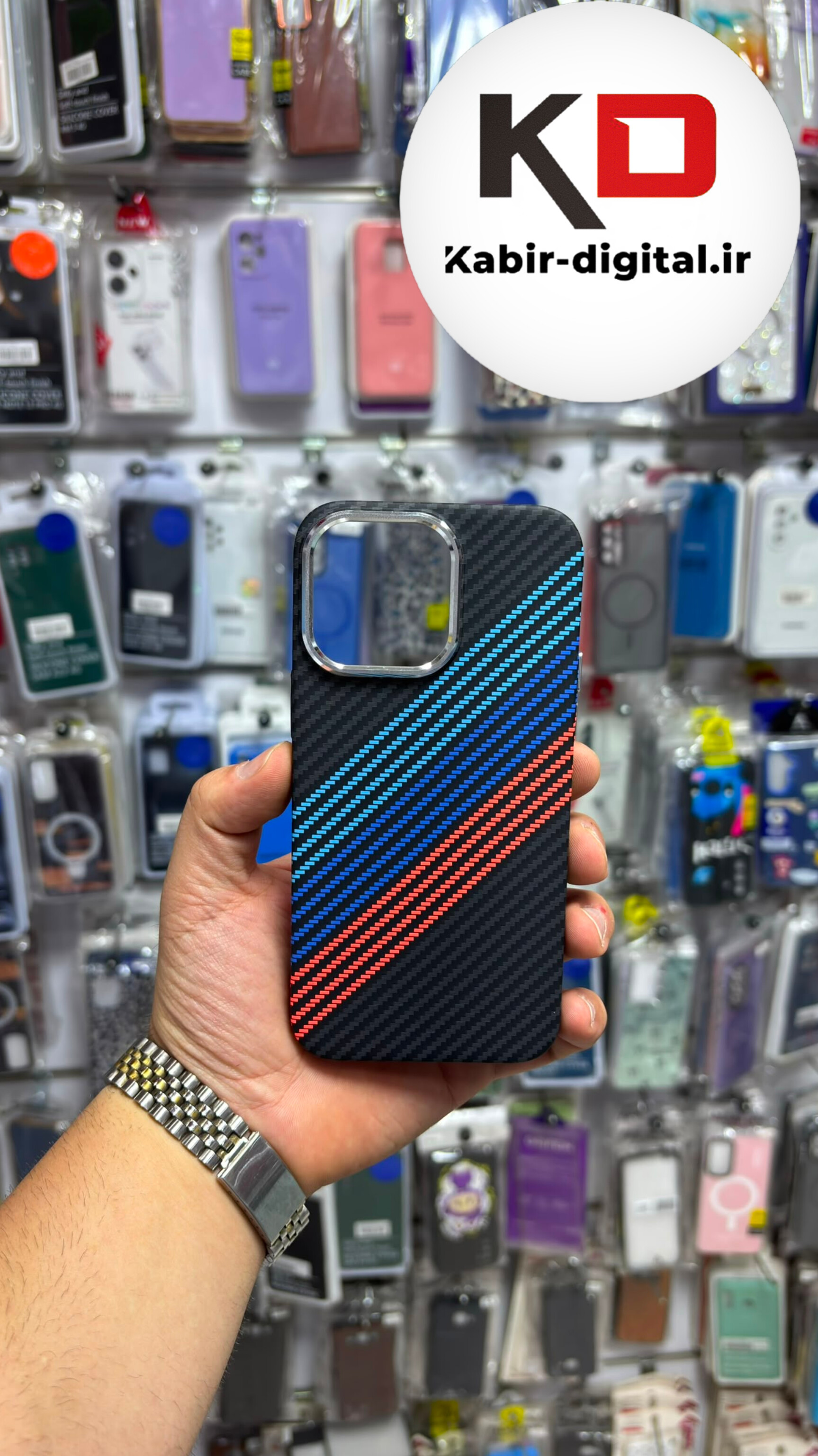 قاب گوشی iPhone 14 Pro Max آیفون  Carbon Racing اسپرت مگ سیف Magsafe اورجینال طرح کربن لنز کرومی