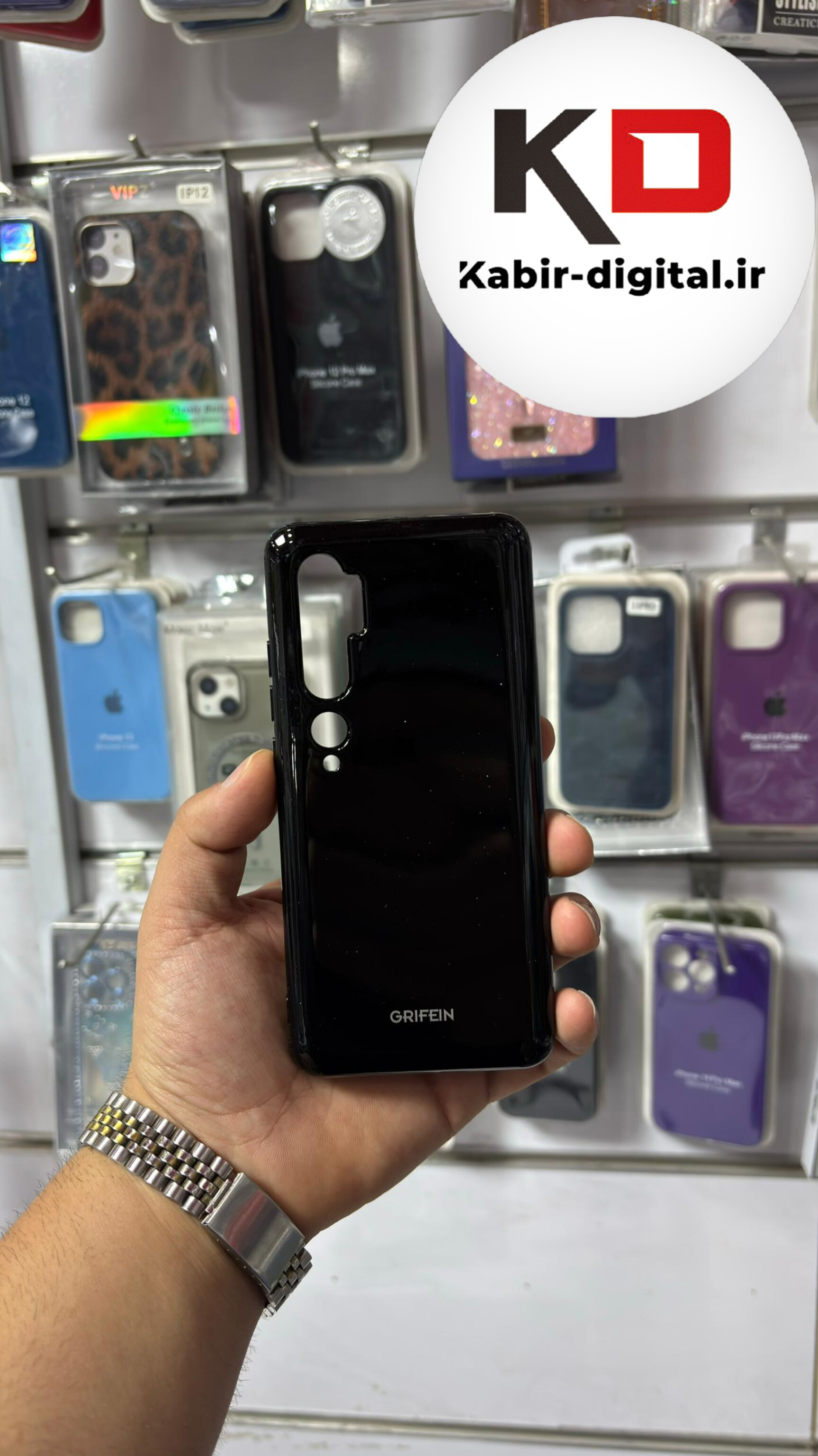 قاب گوشی MI Note 10 /  MI Note 10 pro شیائومی طرح شاین پشت گلس شیشه‌ای براق محافظ لنزدار مشکی