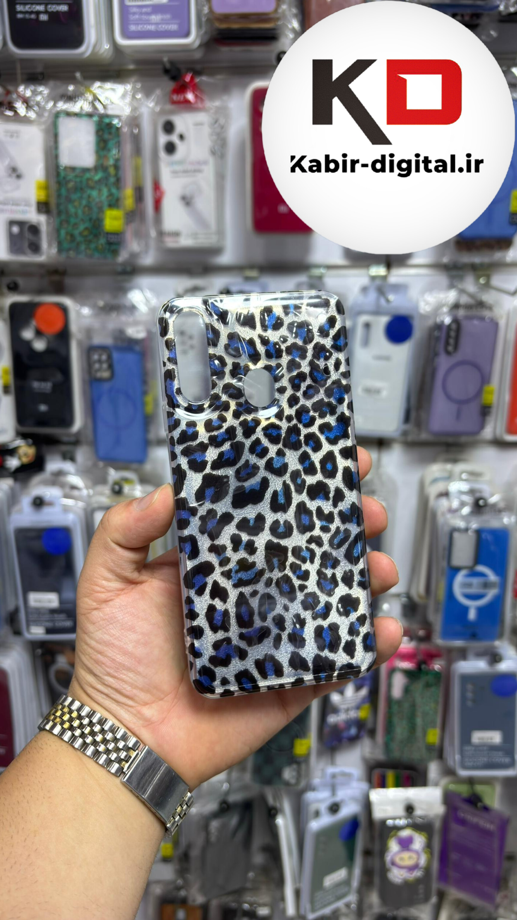 قاب گوشی Galaxy A20s سامسونگ  IMD لیزری دورمات ایربگ دار دکمه کرومی لاکچری سخت HARD طرح پلنگی  آبی