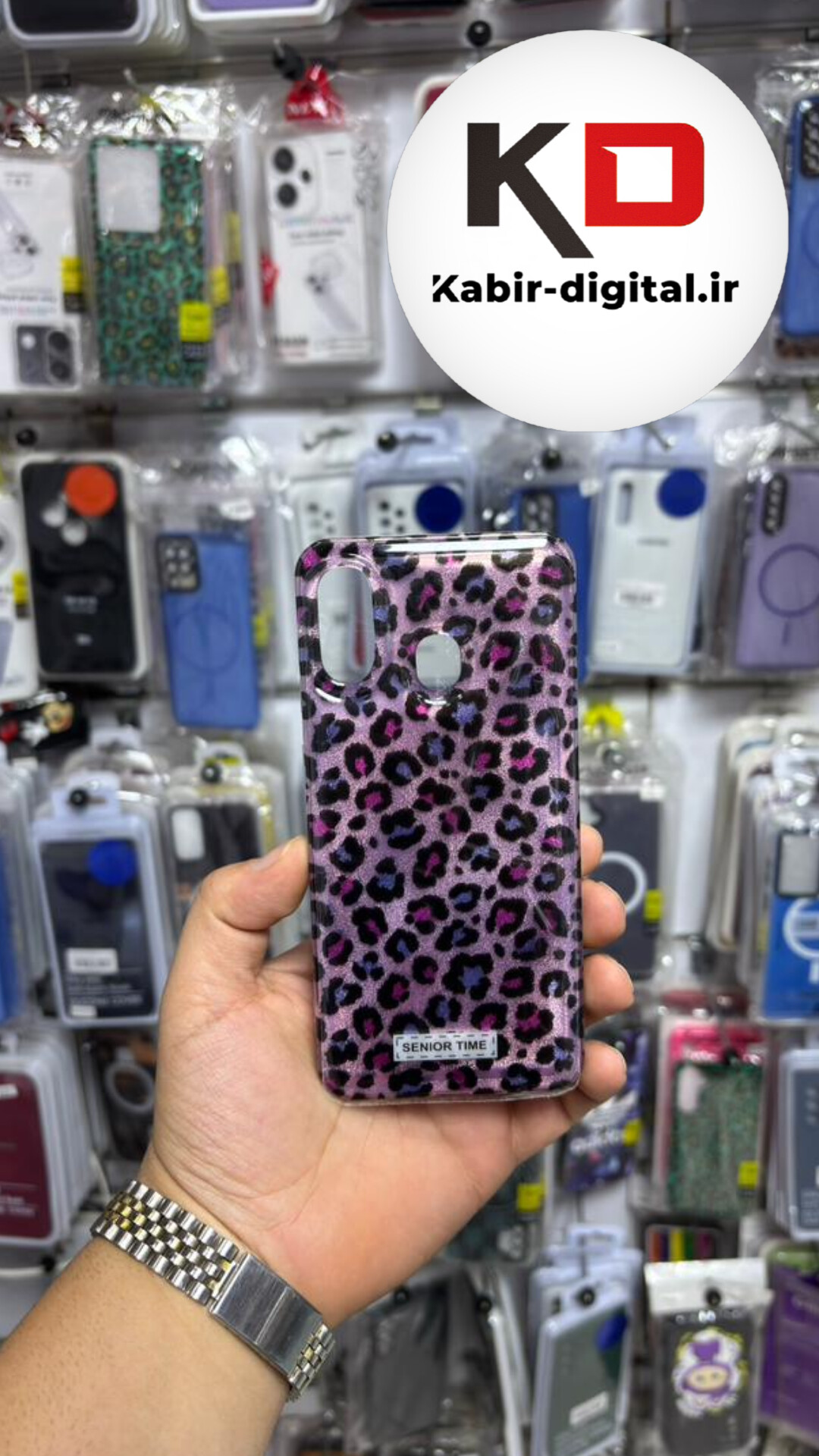 قاب گوشی Galaxy A20 / A30 سامسونگ  IMD لیزری دورمات ایربگ دار دکمه کرومی لاکچری سخت HARD طرح پلنگی صورتی