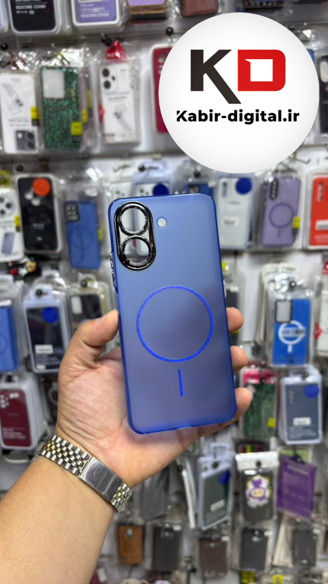 قاب گوشی Redmi 13C / POCO C65 شیائومی Slim MagSafe Case مات کروم طرح مگ سیف محافظ لنز دار آبی