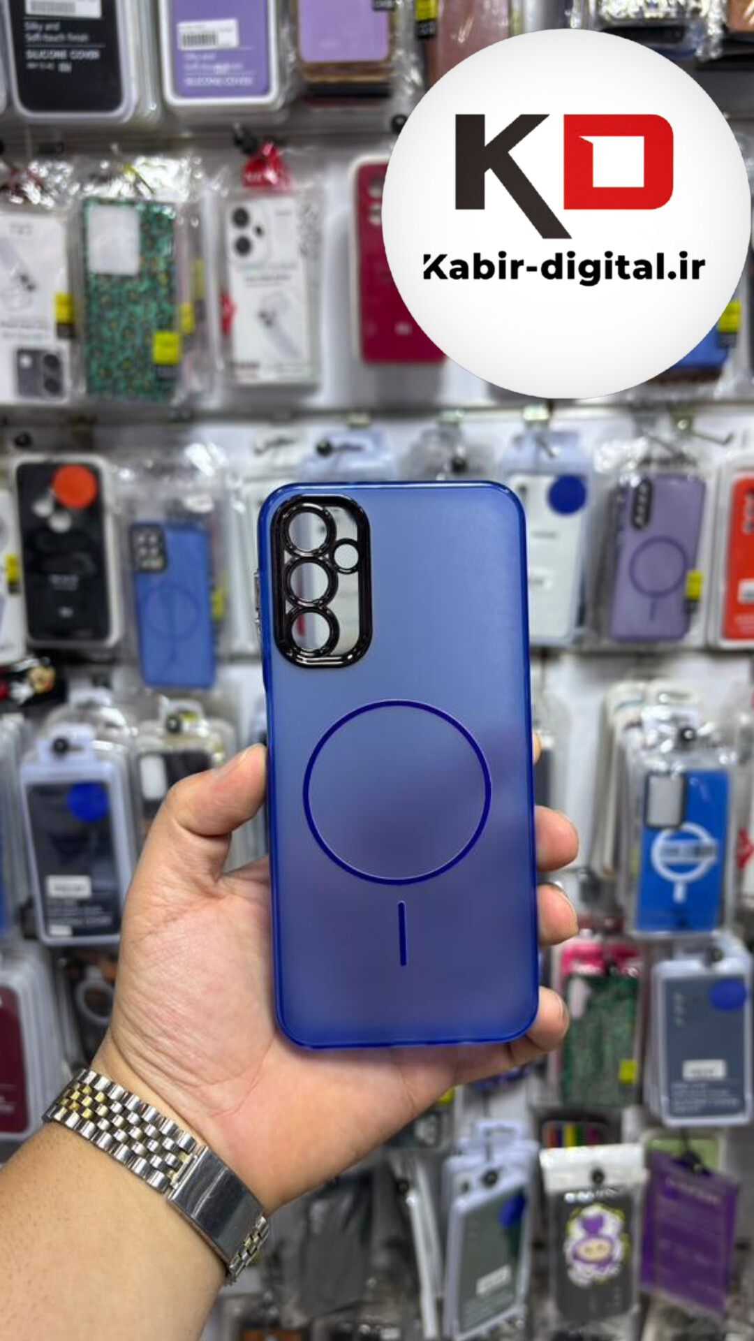 قاب گوشی Galaxy A24 سامسونگ Slim MagSafe Case مات کروم طرح مگ سیف محافظ لنز دار آبی