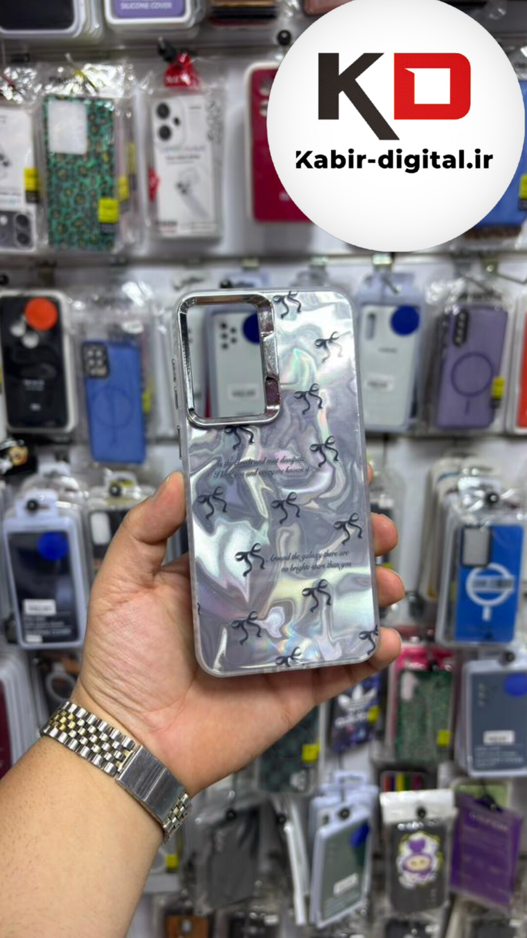قاب گوشی Galaxy A36 / A56 سامسونگ IMD لیزری دورمات ایربگ دار دکمه کرومی لاکچری سخت HARD طرح پاپیون لنز کرومی