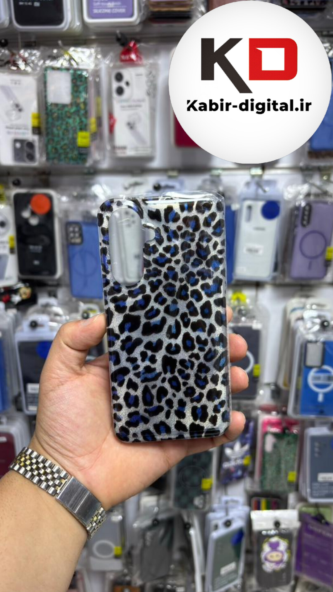 قاب گوشی Galaxy A36 / A56 سامسونگ IMD لیزری دورمات ایربگ دار دکمه کرومی لاکچری سخت HARD طرح پلنگی آبی