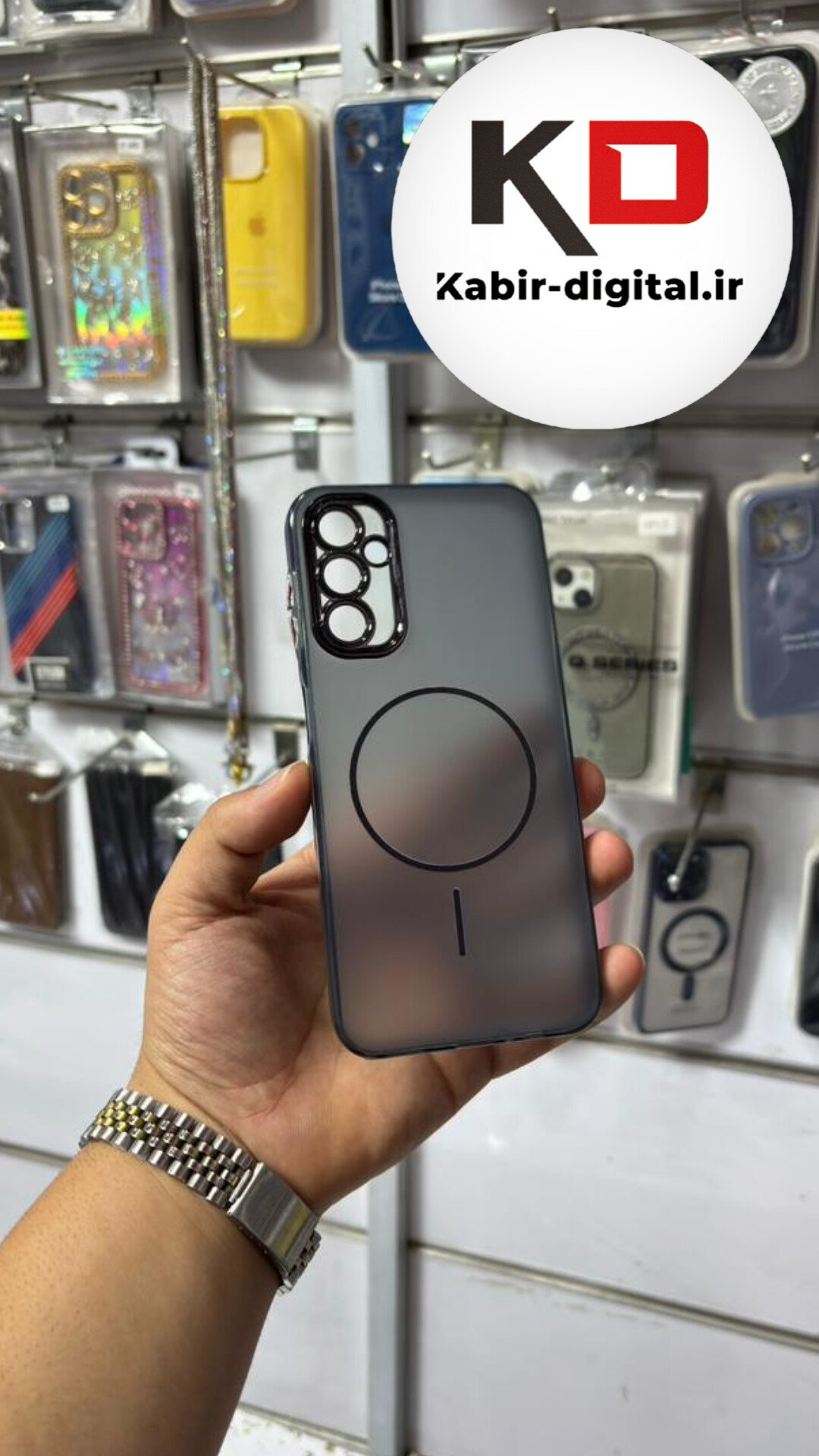 قاب گوشی Galaxy A15 سامسونگ Slim MagSafe Case مات کروم طرح مگ سیف محافظ لنز دار مشکی