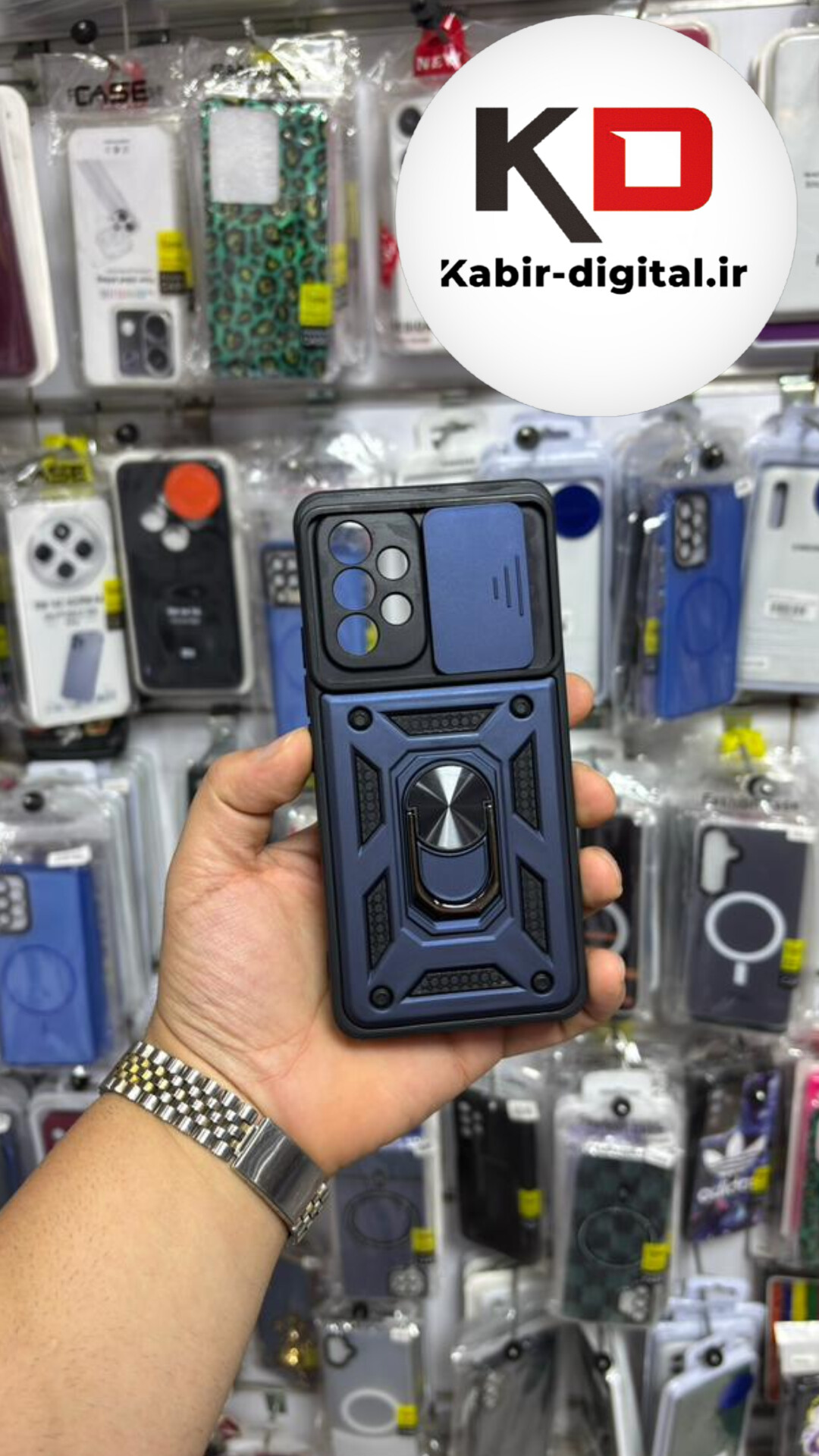 قاب گوشی Galaxy A53 سامسونگ  طرح ضد ضربه بتمن هولدر دار محافظ لنز دار ایربگ دار کشویی سرمه ای