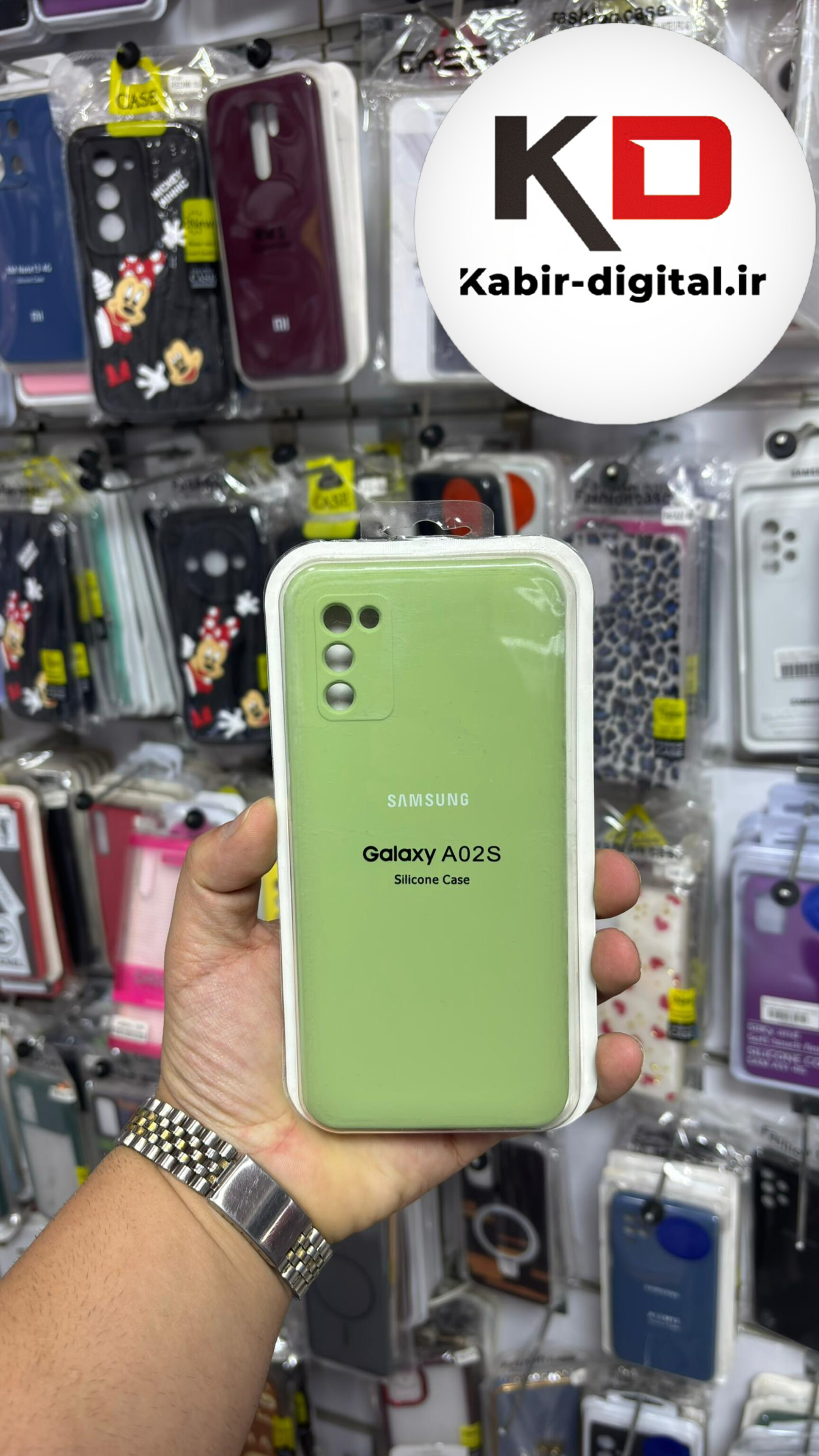 قاب گوشی Galaxy A03s / A02s سامسونگ سیلیکونی اورجینال درجه یک داخل پارچه زیر بسته محافظ لنزدار سبز روشن