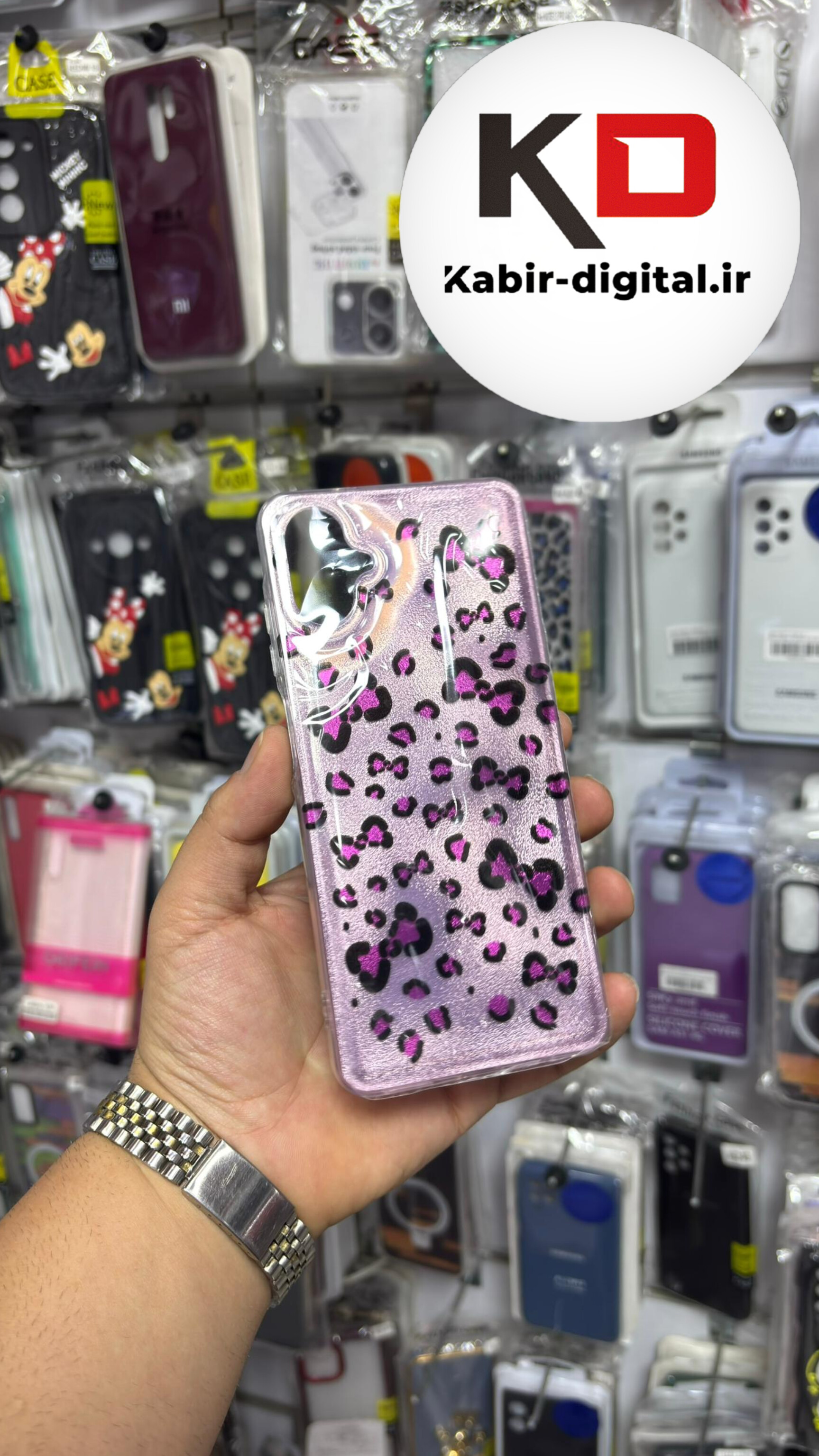 قاب گوشی Galaxy A06 سامسونگ  IMD لیزری دورمات ایربگ دار دکمه کرومی لاکچری سخت HARD طرح پلنگی صورتی
