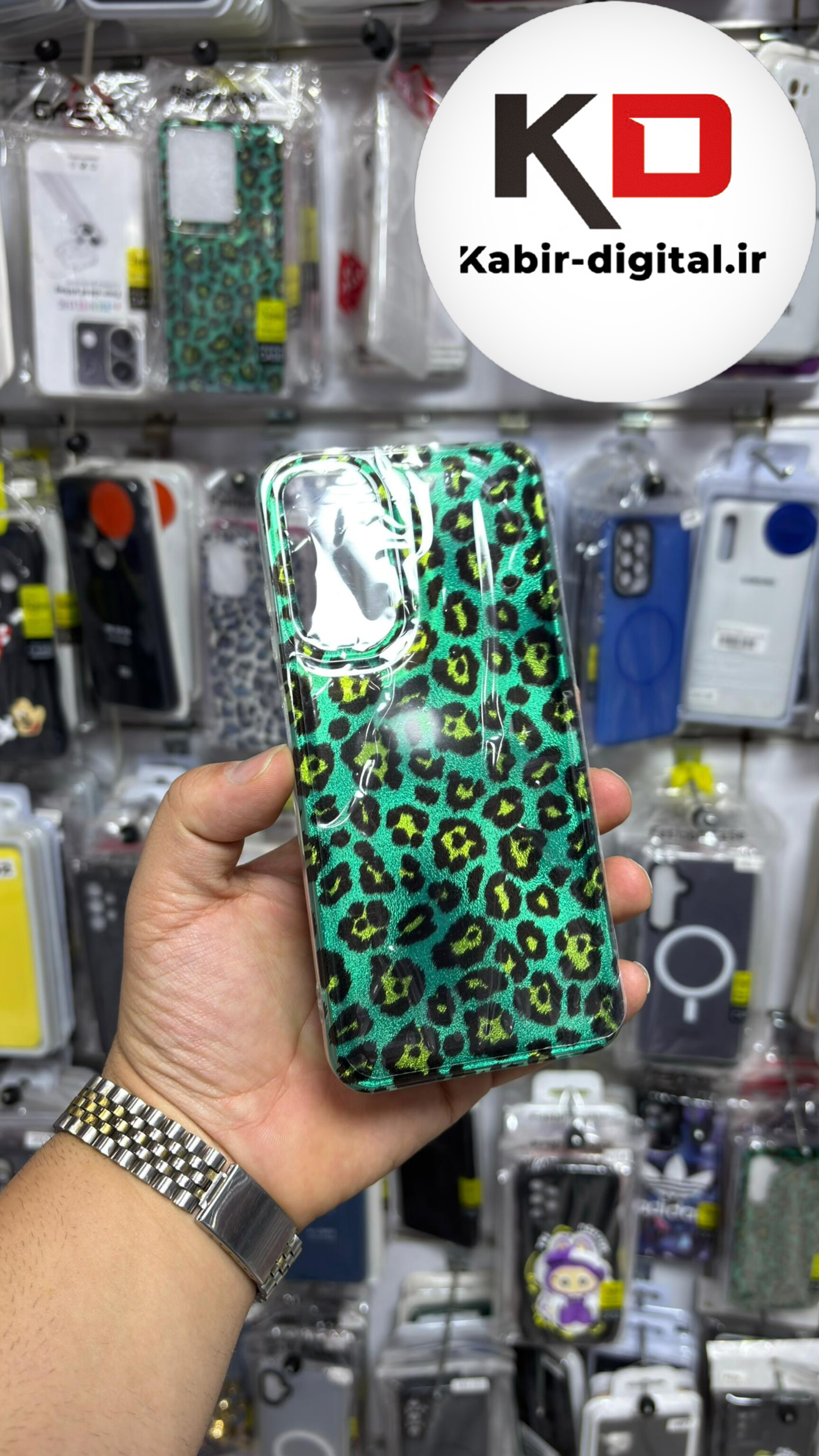 قاب گوشی Galaxy A05s سامسونگ IMD لیزری دورمات ایربگ دار دکمه کرومی لاکچری سخت HARD طرح پلنگی سبز