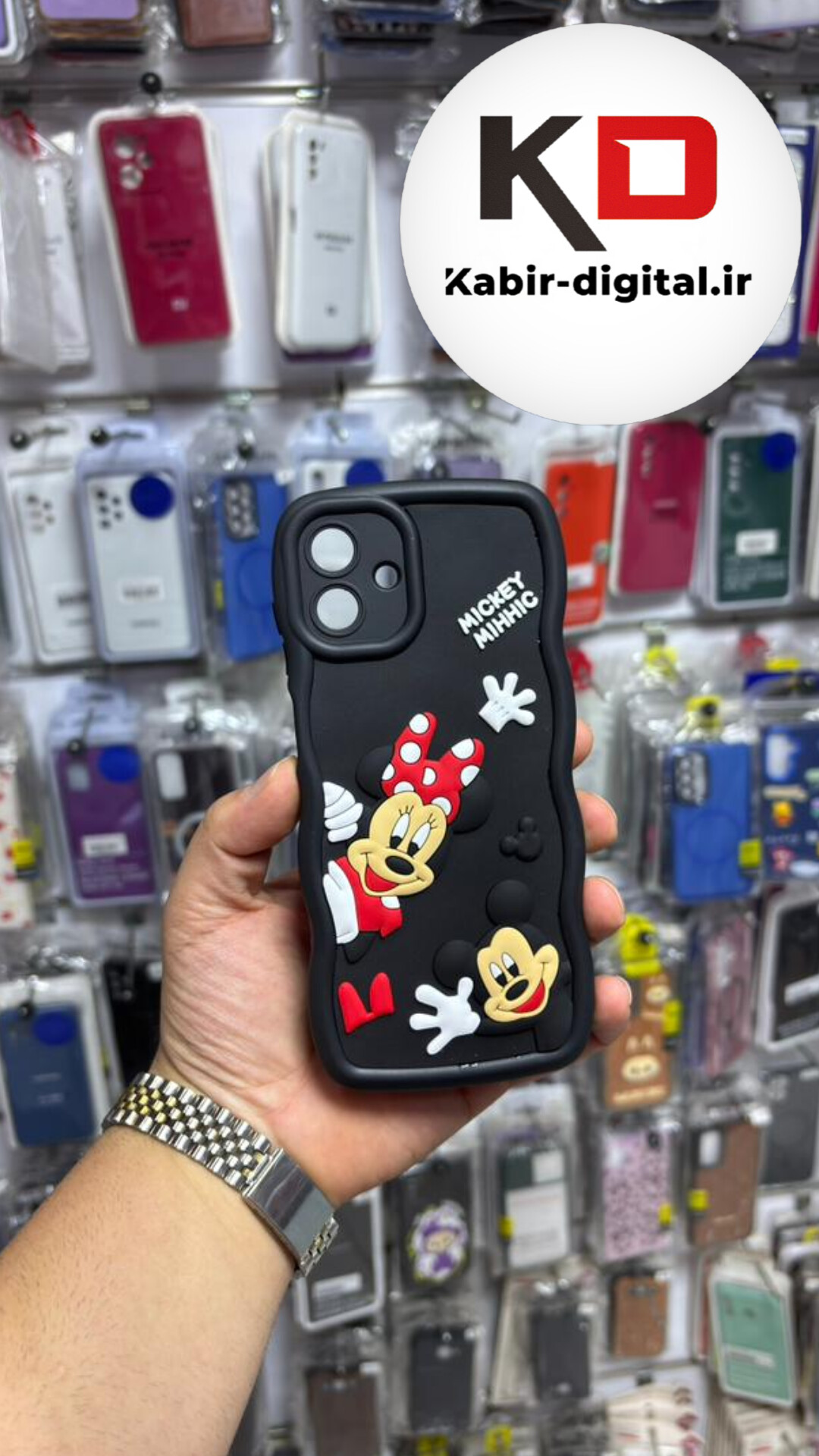 قاب گوشی Galaxy A07 سامسونگ سیلیکونی طرح  Solid Case ضد ضربه عروسکی منحنی برجسته  محافظ لنز دار میکی موس مشکی