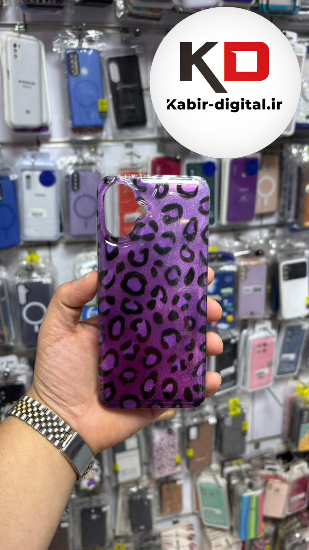 قاب گوشی Galaxy A07 سامسونگ سیلیکونی IMD لیزری دورمات ایربگ دار دکمه کرومی لاکچری سخت HARD طرح پلنگی بنفش