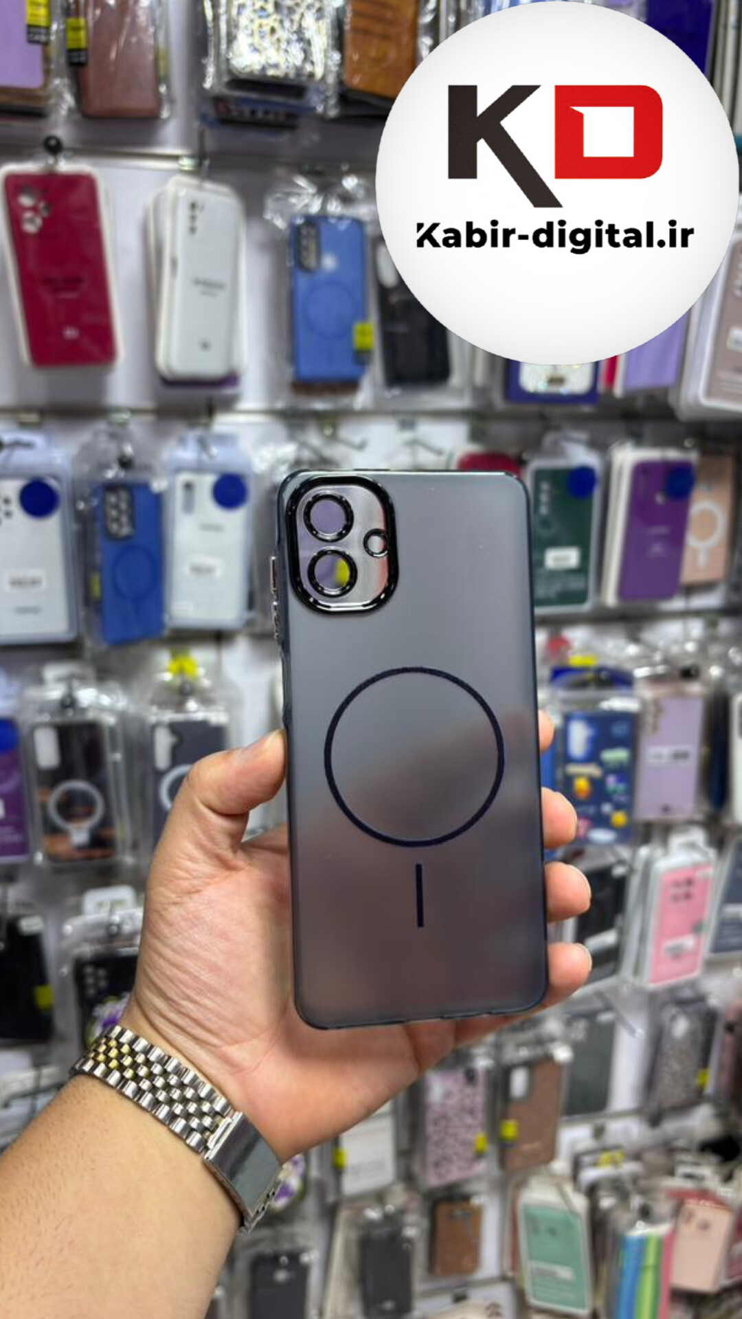 قاب گوشی Galaxy A07 سامسونگ سیلیکونی  Slim MagSafe Case مات کروم طرح مگ سیف محافظ لنز دار مشکی