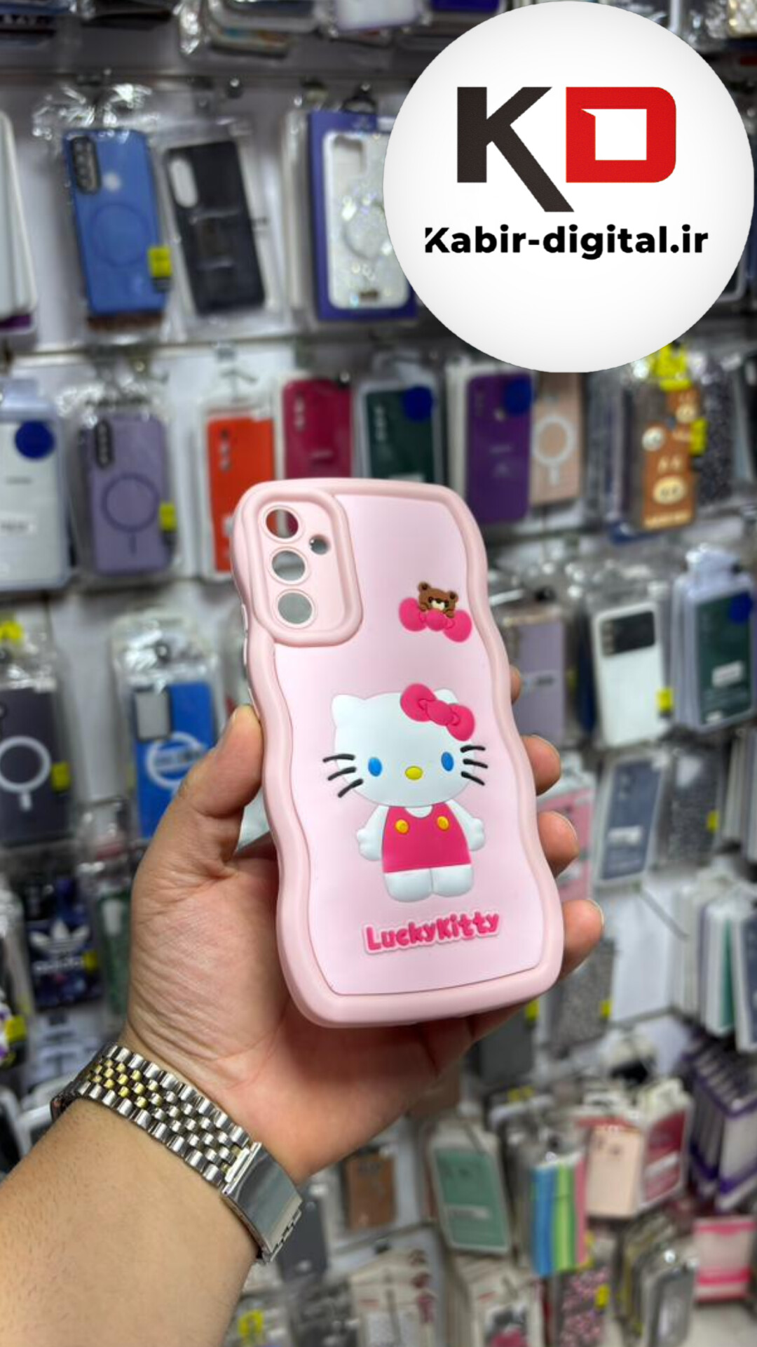 قاب گوشی Galaxy A34 سامسونگ سیلیکونی طرح  Solid Case ضد ضربه عروسکی منحنی برجسته محافظ لنز دار هلوکیتی صورتی