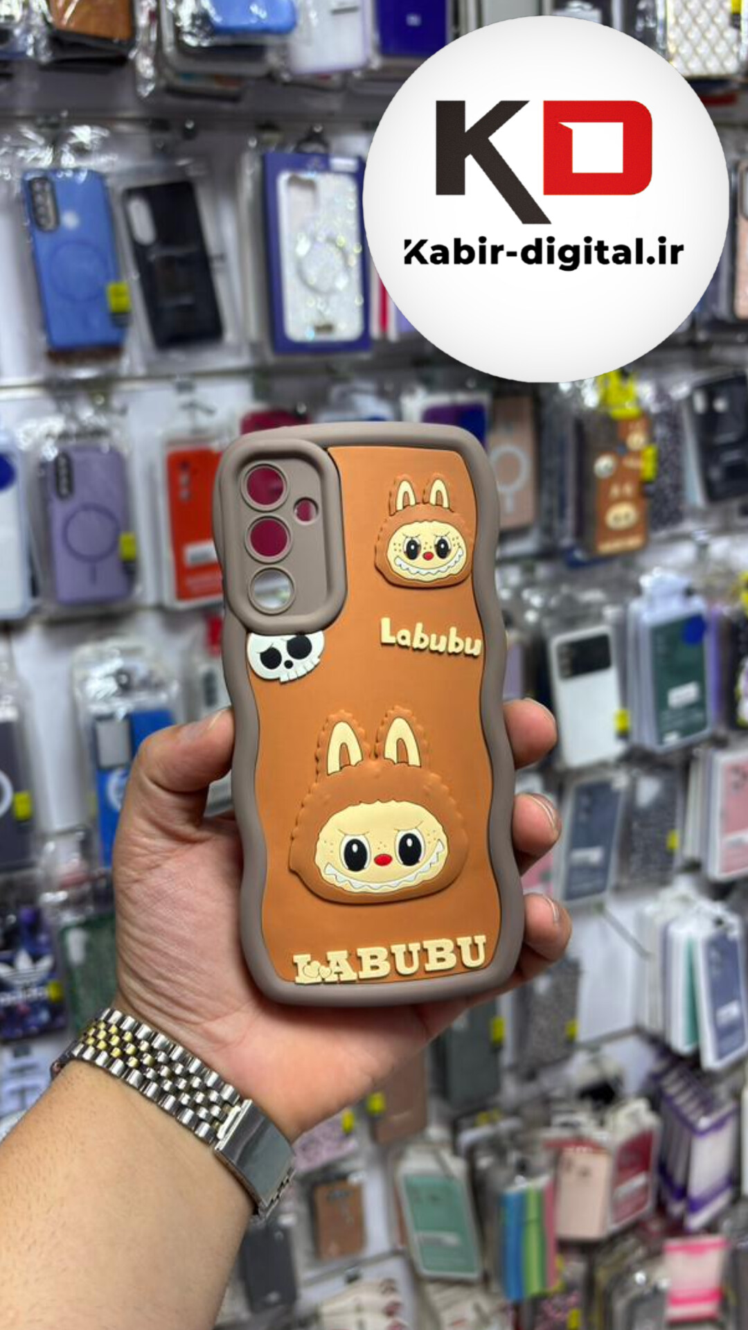 قاب گوشی Galaxy A34 سامسونگ سیلیکونی طرح  Solid Case ضد ضربه عروسکی منحنی برجسته محافظ لنز دار لبوبو قهوه ای روشن