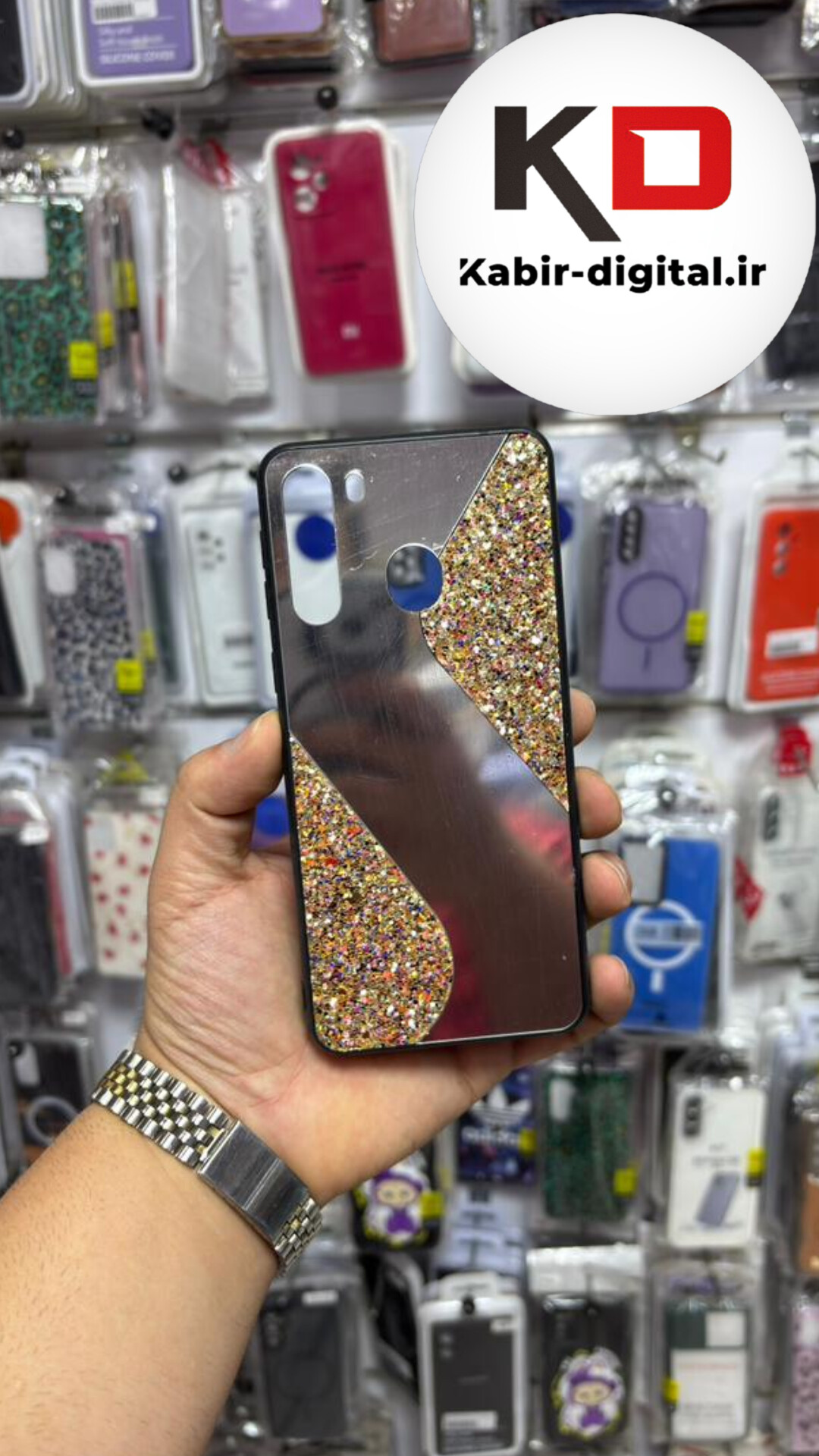 قاب گوشی Galaxy A21  سامسونگ طرح آینه ای اورجینال  اکلیلی دور سیلیکونی طلایی