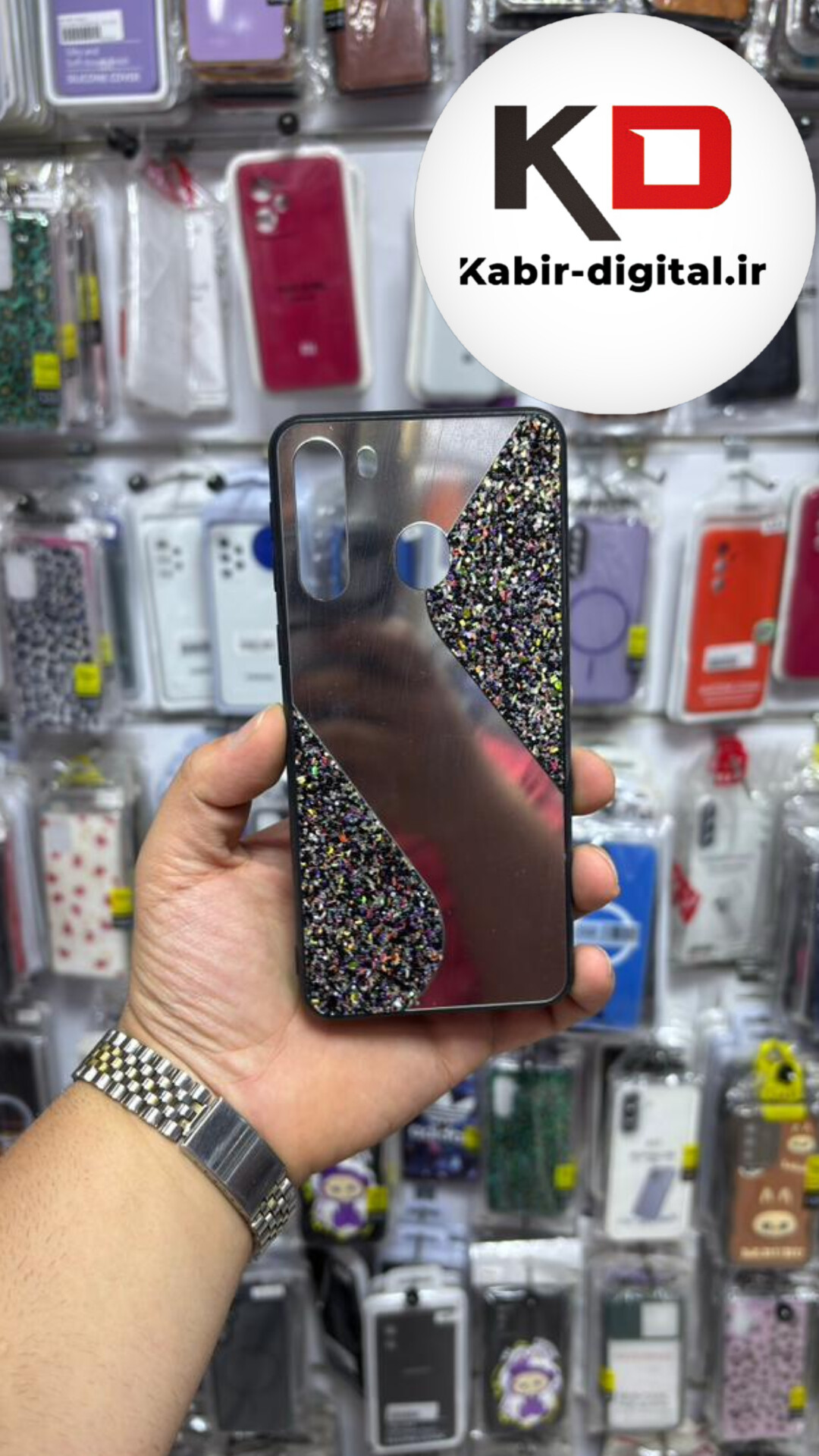 قاب گوشی Galaxy A21  سامسونگ طرح آینه ای اورجینال  اکلیلی دور سیلیکونی نقره ای