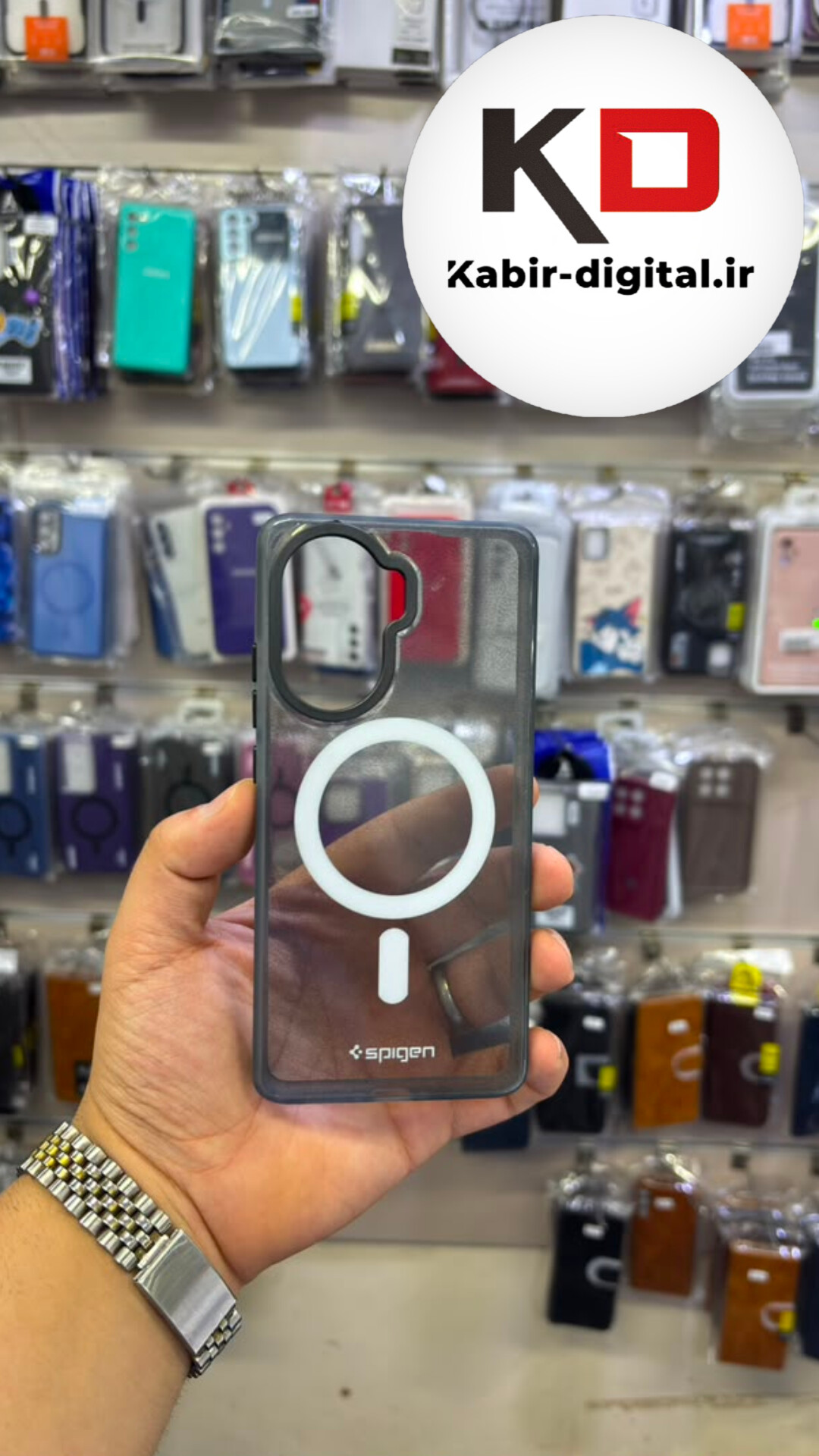 قاب گوشی Redmi Turbo 4 5G / POCO X7 Pro شیائومی پشت شفاف Spigen Case طرح مگ سیف ضد ضربه لنز برجسته مشکی